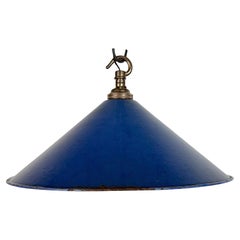 Industrial British Blue Enamel Factory Pendant Lamp, 1950s