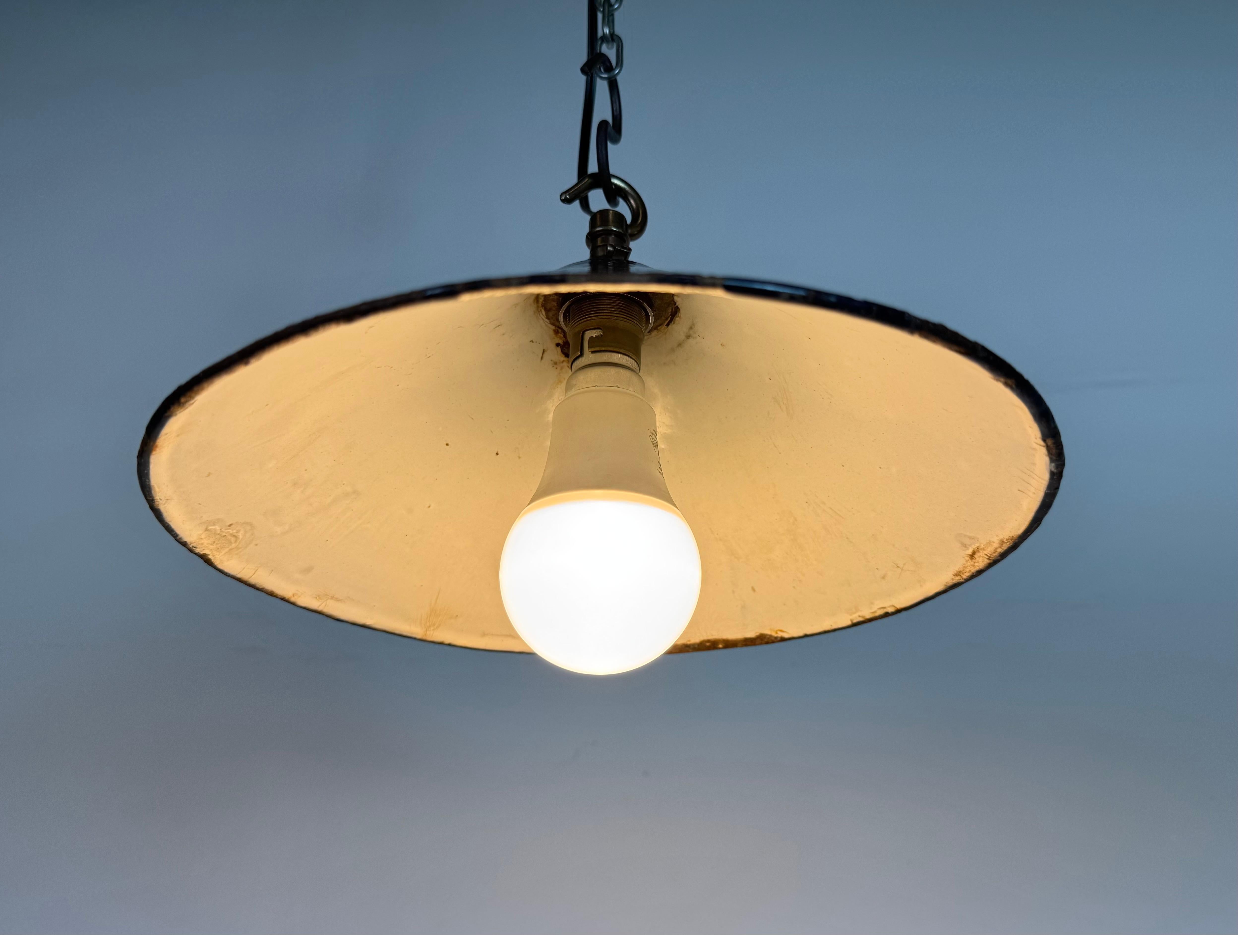 Industrial British Dark Blue Enamel Factory Pendant Lamp, 1950s For Sale 5