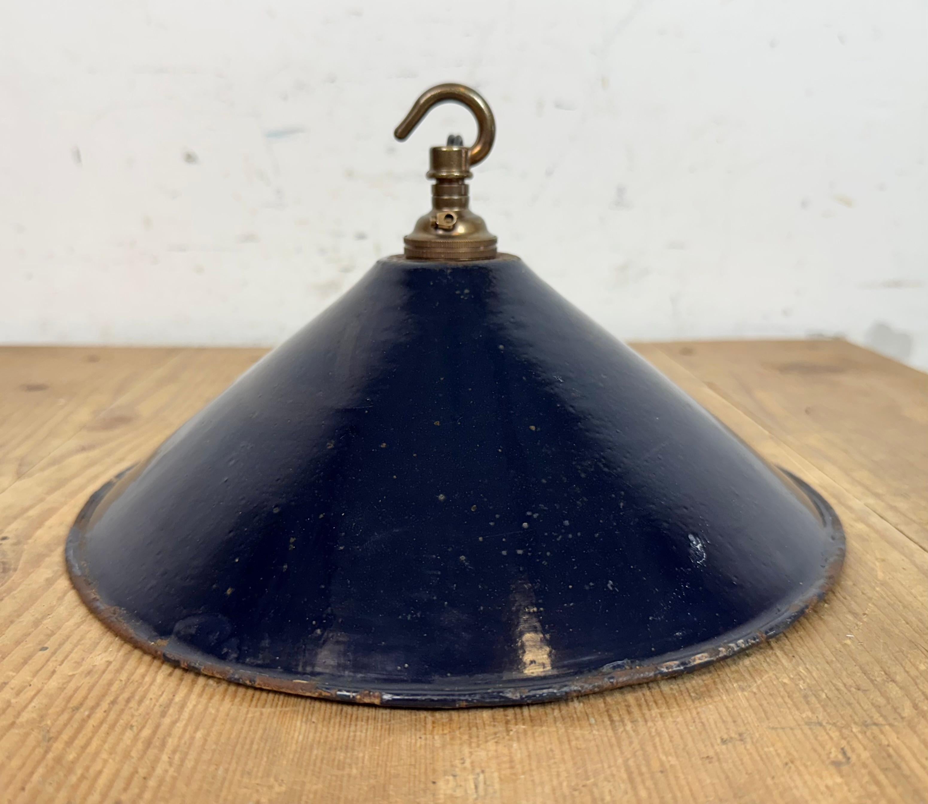 Industrial British Dark Blue Enamel Factory Pendant Lamp, 1950s For Sale 6