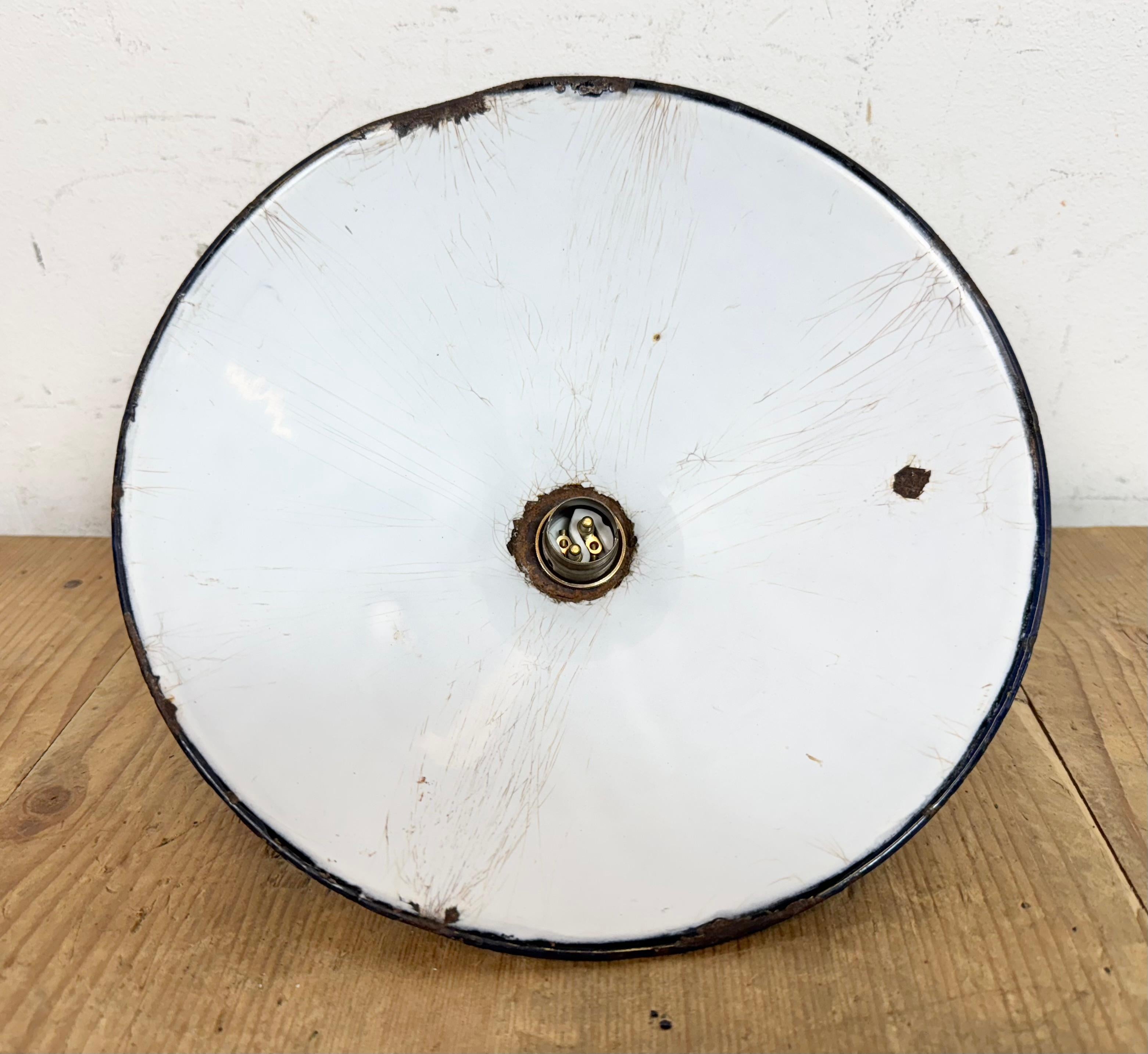 Industrial British Dark Blue Enamel Factory Pendant Lamp, 1950s For Sale 10