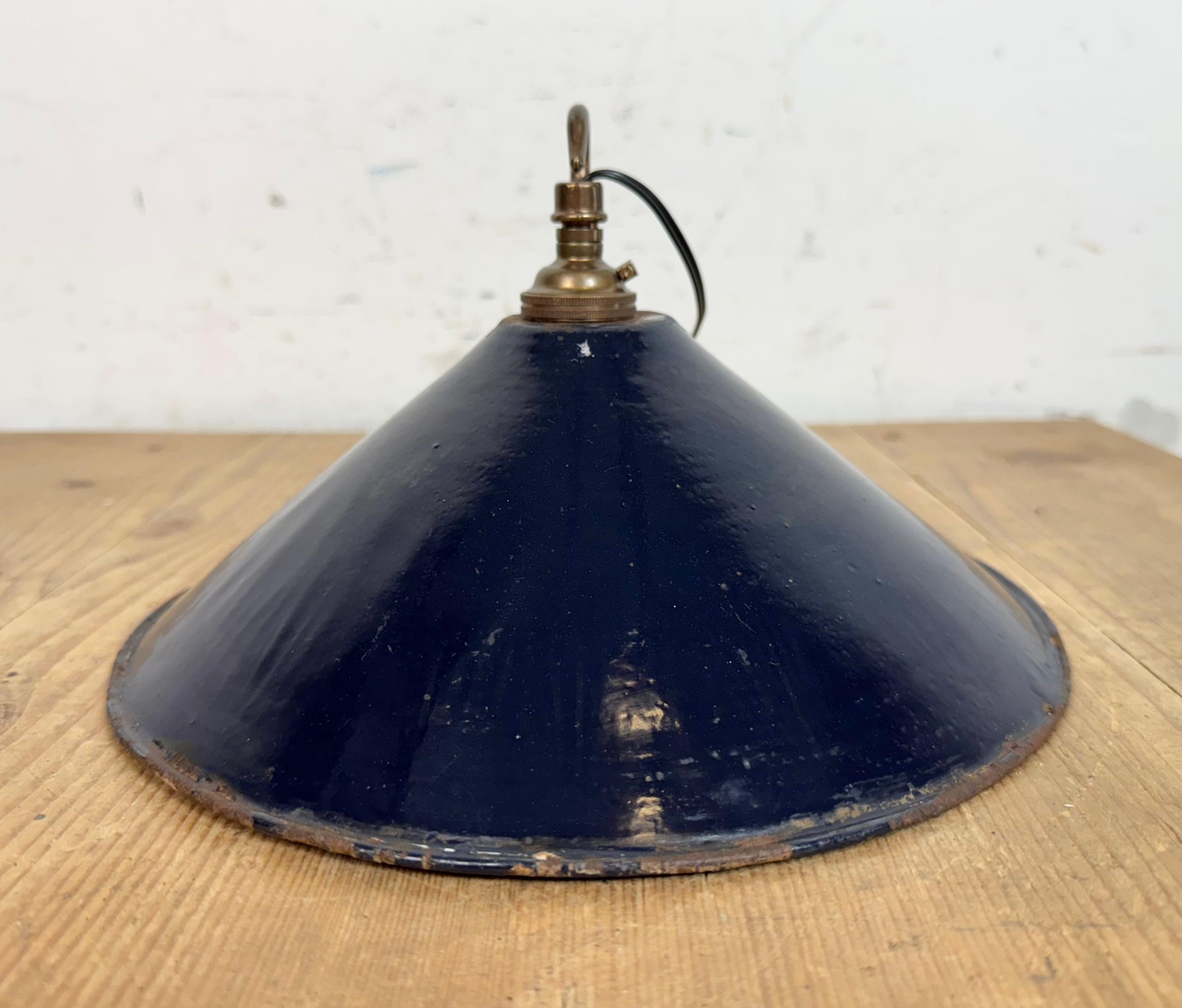 Industrial British Dark Blue Enamel Factory Pendant Lamp, 1950s For Sale 10