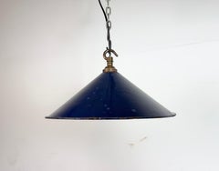 Industrial British Dark Blue Enamel Factory Pendant Lamp, 1950s