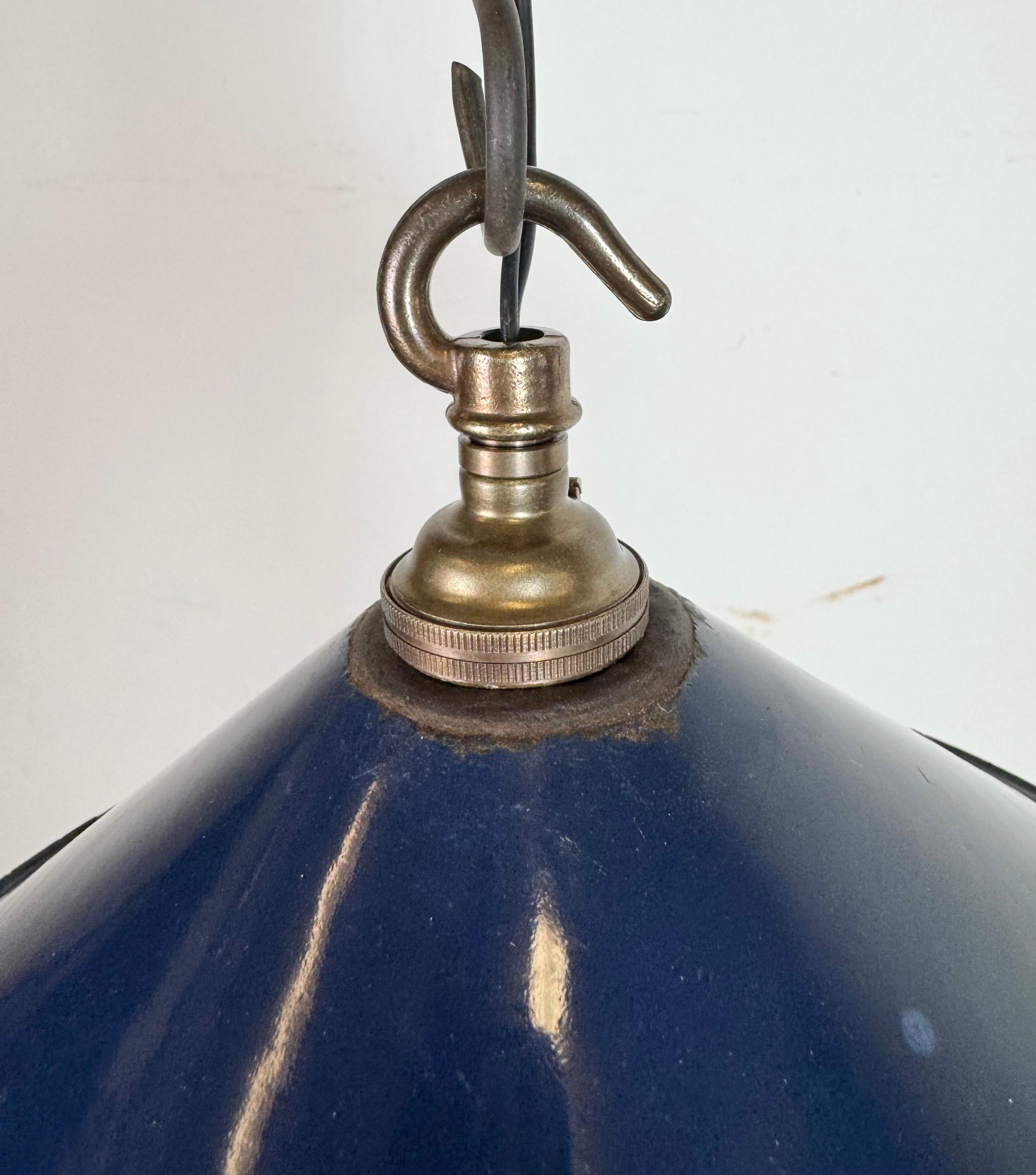 20th Century Industrial British Dark Blue Enamel Factory Pendant Lamp, 1950s For Sale