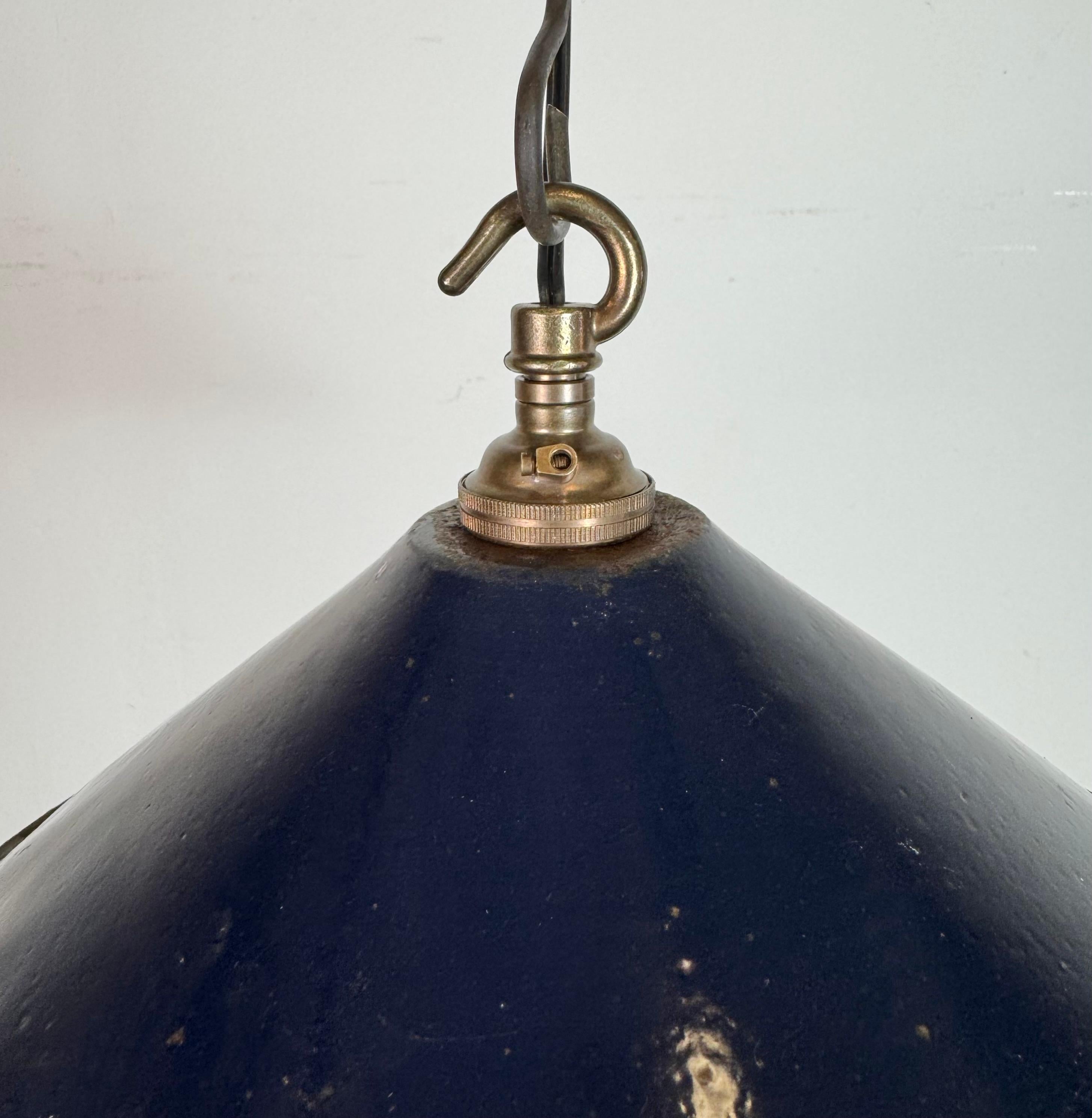 20th Century Industrial British Dark Blue Enamel Factory Pendant Lamp, 1950s For Sale