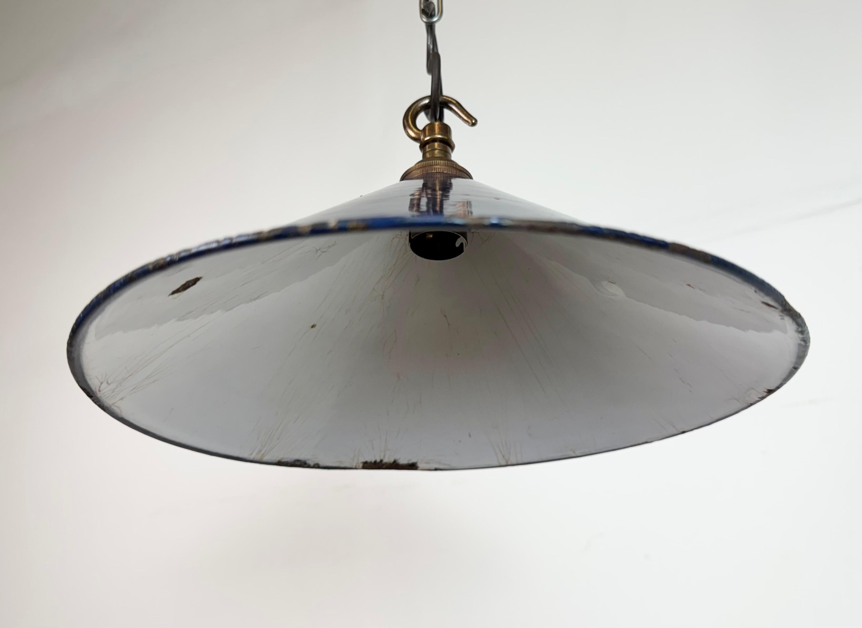 Industrial British Dark Blue Enamel Factory Pendant Lamp, 1950s For Sale 1