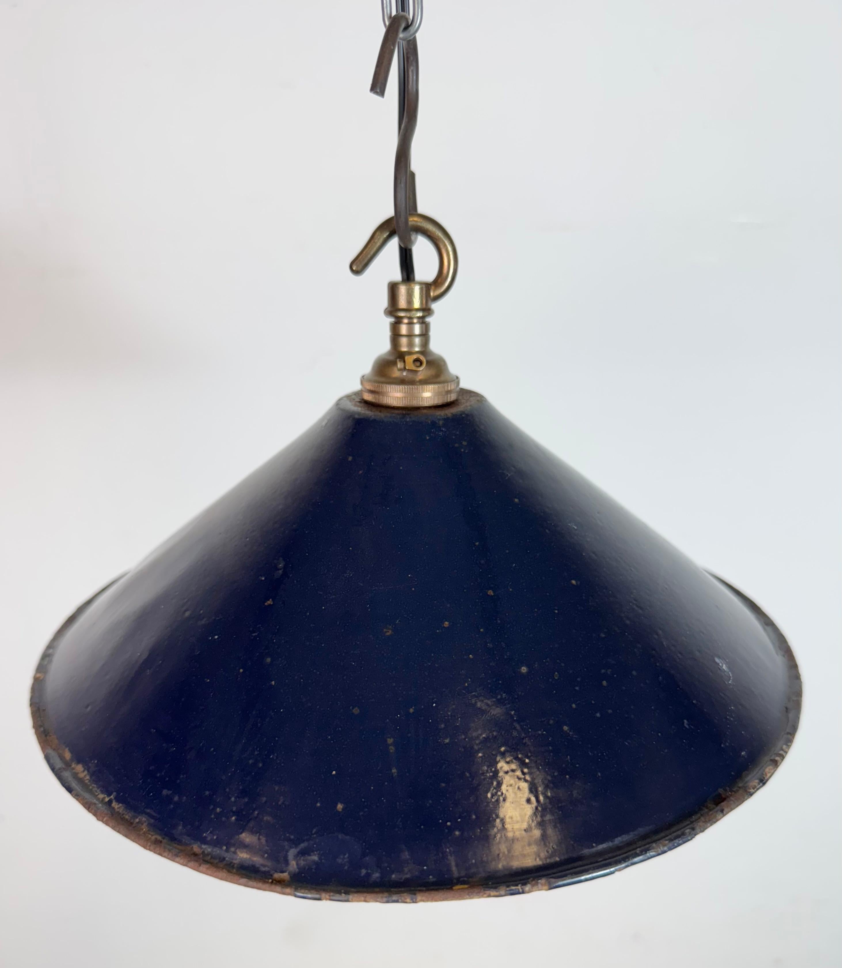Industrial British Dark Blue Enamel Factory Pendant Lamp, 1950s For Sale 2
