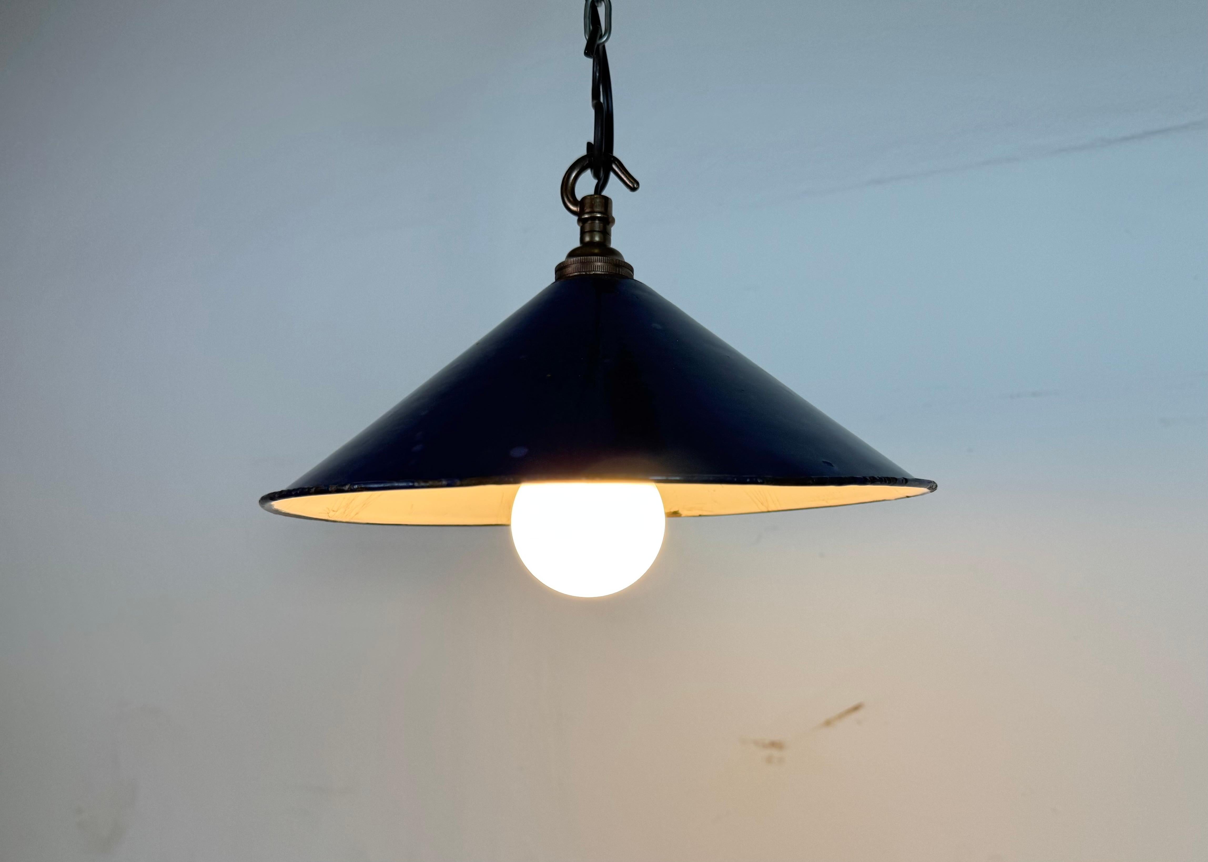 Industrial British Dark Blue Enamel Factory Pendant Lamp, 1950s For Sale 3