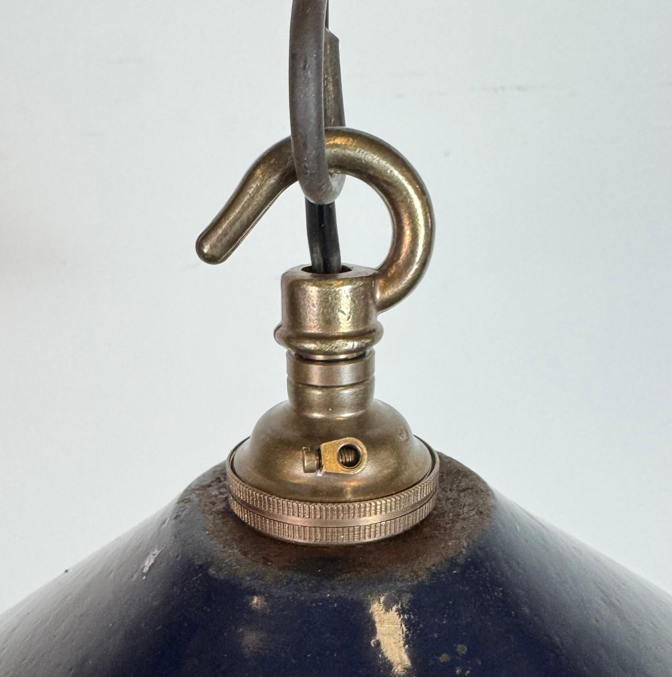 Industrial British Dark Blue Enamel Factory Pendant Lamp, 1950s For Sale 3