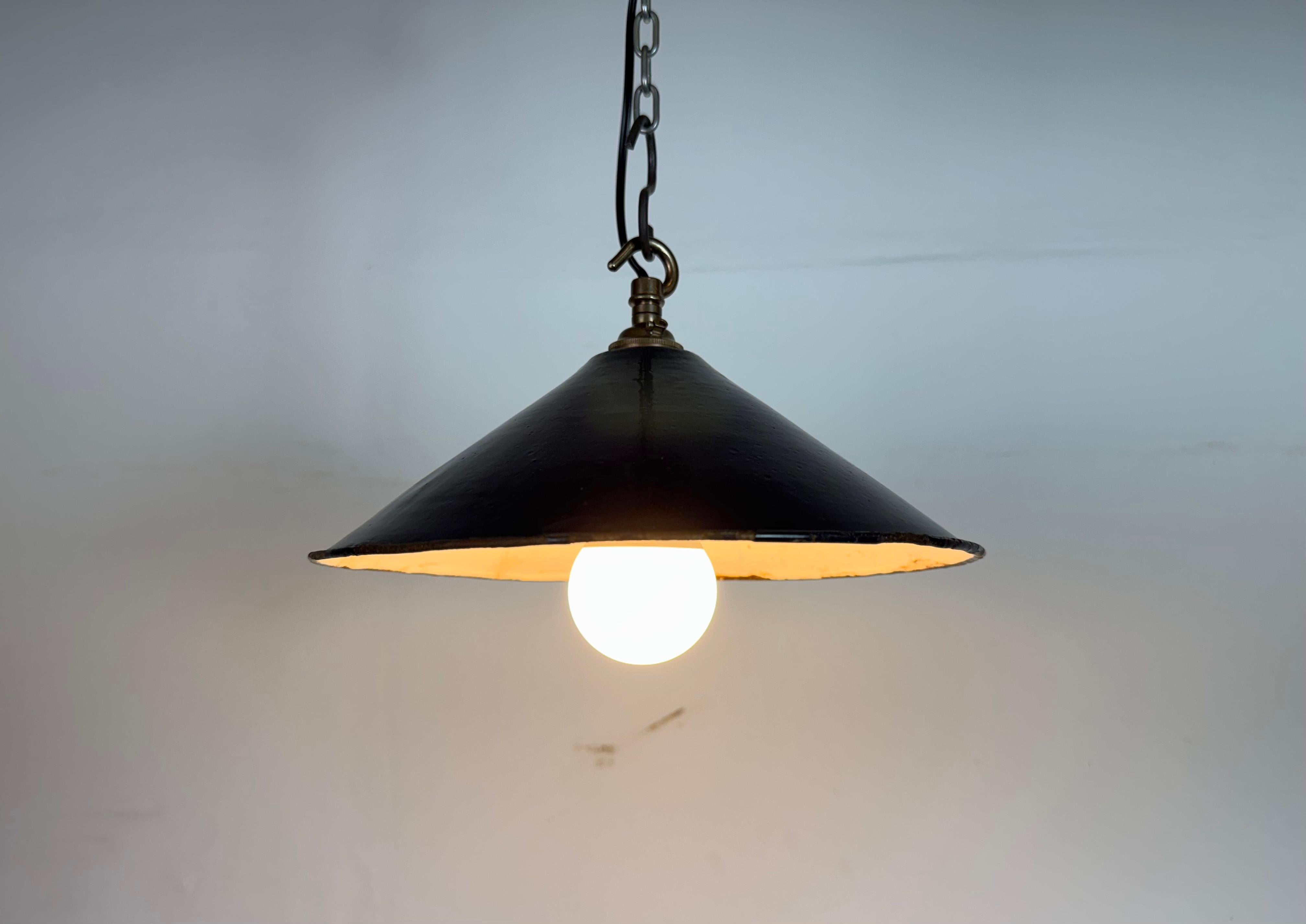 Industrial British Dark Blue Enamel Factory Pendant Lamp, 1950s For Sale 4