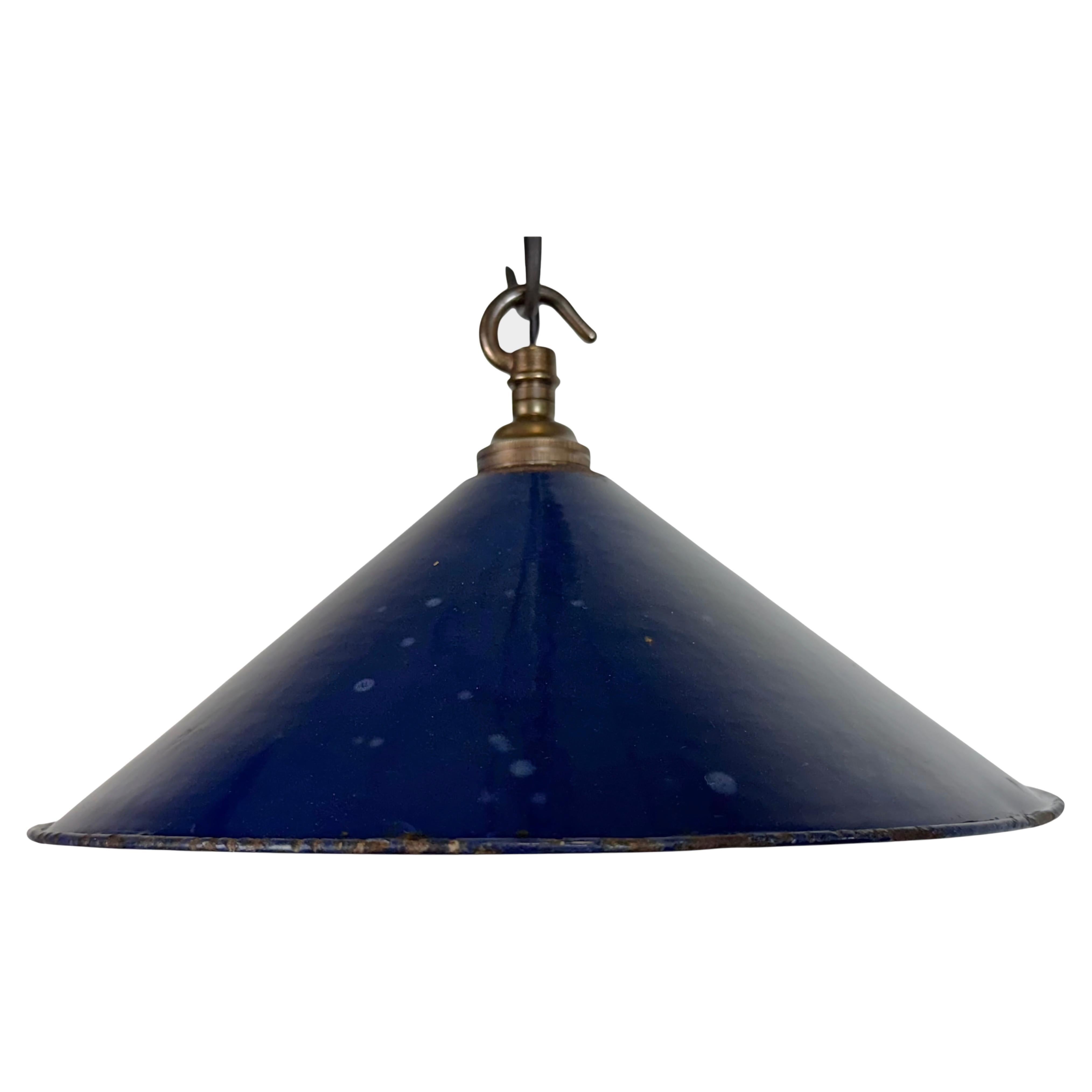 Industrial British Dark Blue Enamel Factory Pendant Lamp, 1950s For Sale