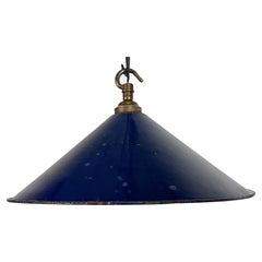 Industrial British Dark Blue Enamel Factory Pendant Lamp, 1950s
