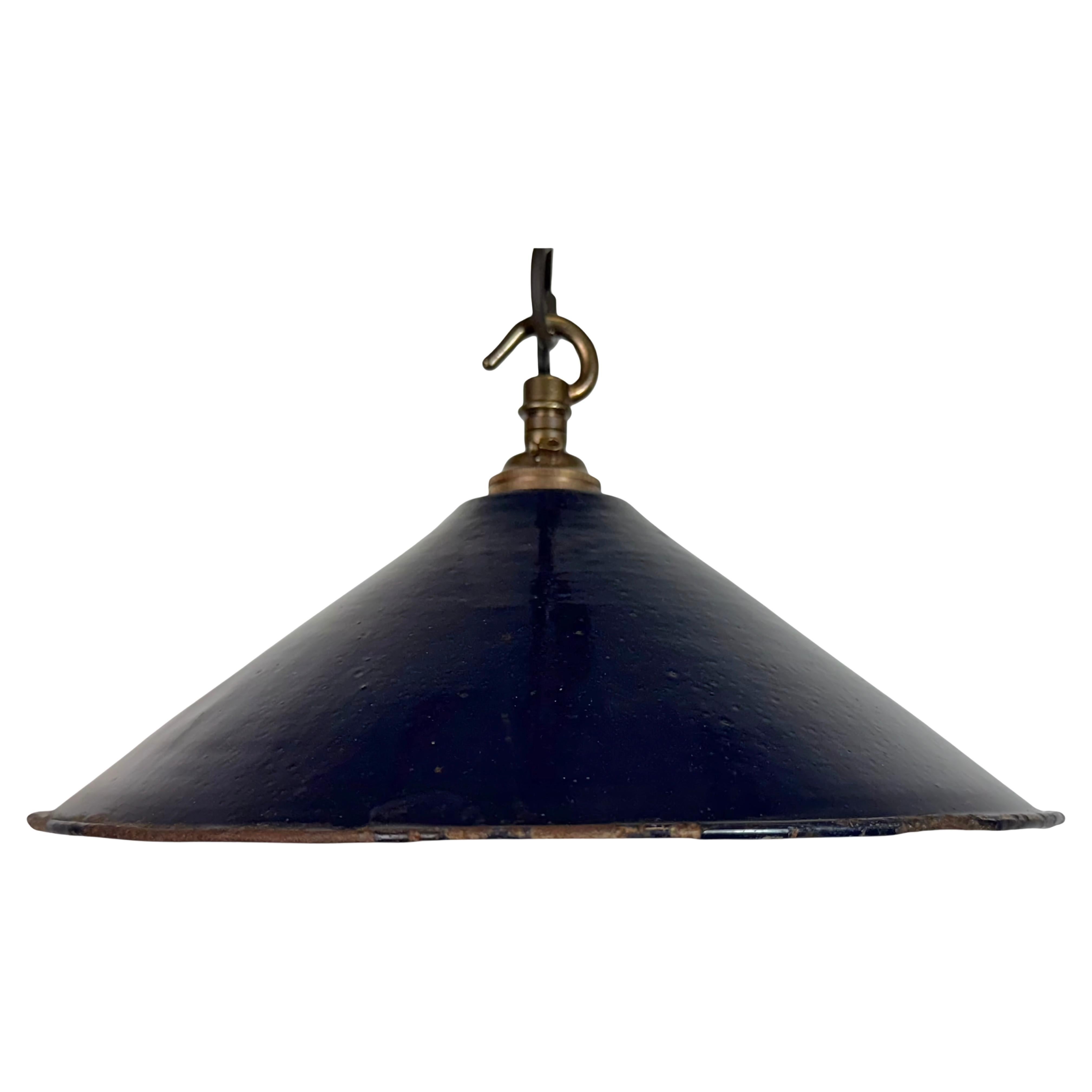 Industrial British Dark Blue Enamel Factory Pendant Lamp, 1950s