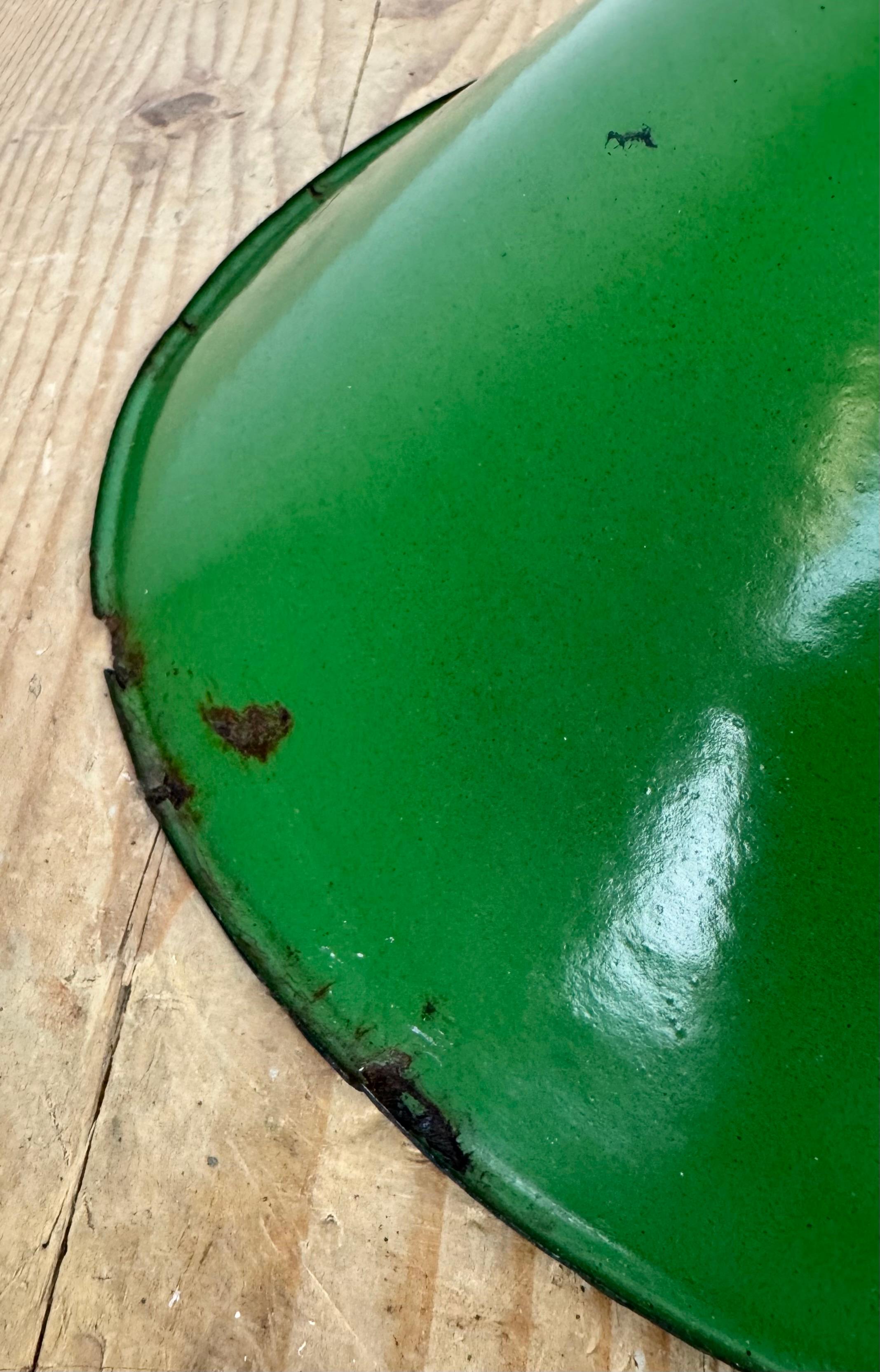 Industrial British Green Enamel Factory Pendant Lamp, 1950s For Sale 8