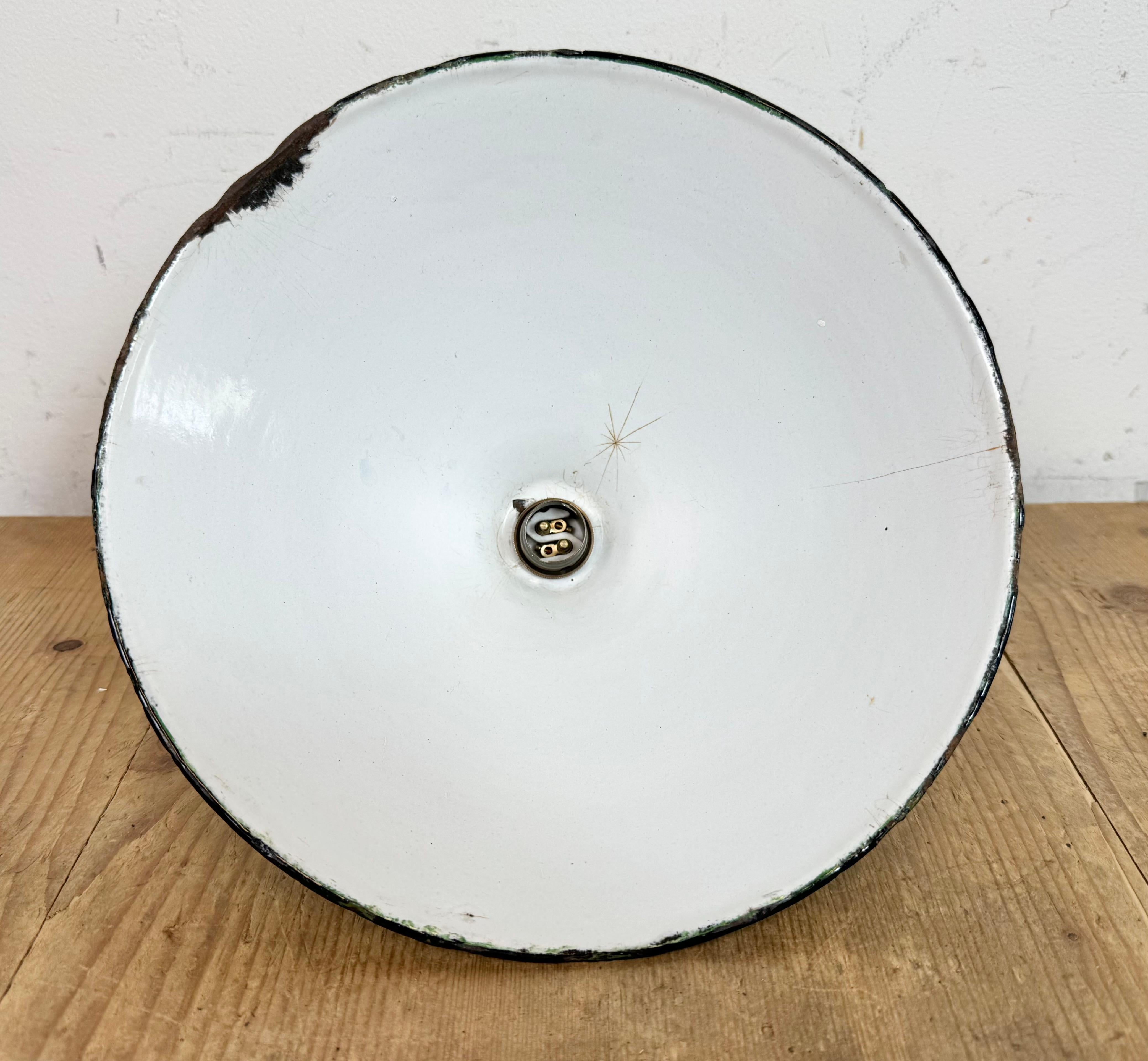 Industrial British Green Enamel Factory Pendant Lamp, 1950s For Sale 10