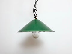 Industrial British Green Enamel Factory Pendant Lamp, 1950s