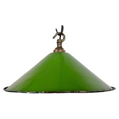Industrial British Green Enamel Factory Pendant Lamp, 1950s