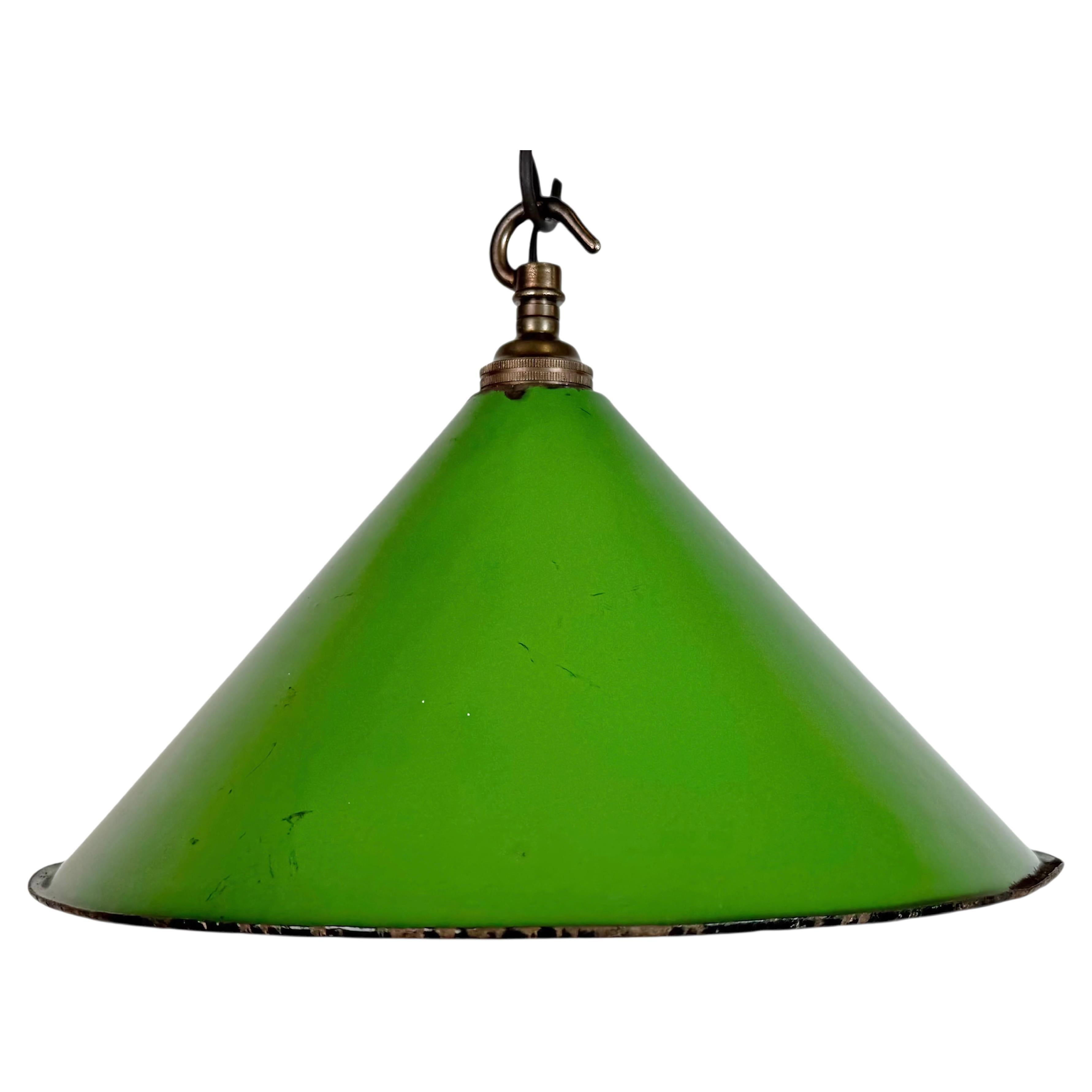 Industrial British Green Enamel Factory Pendant Lamp, 1950s