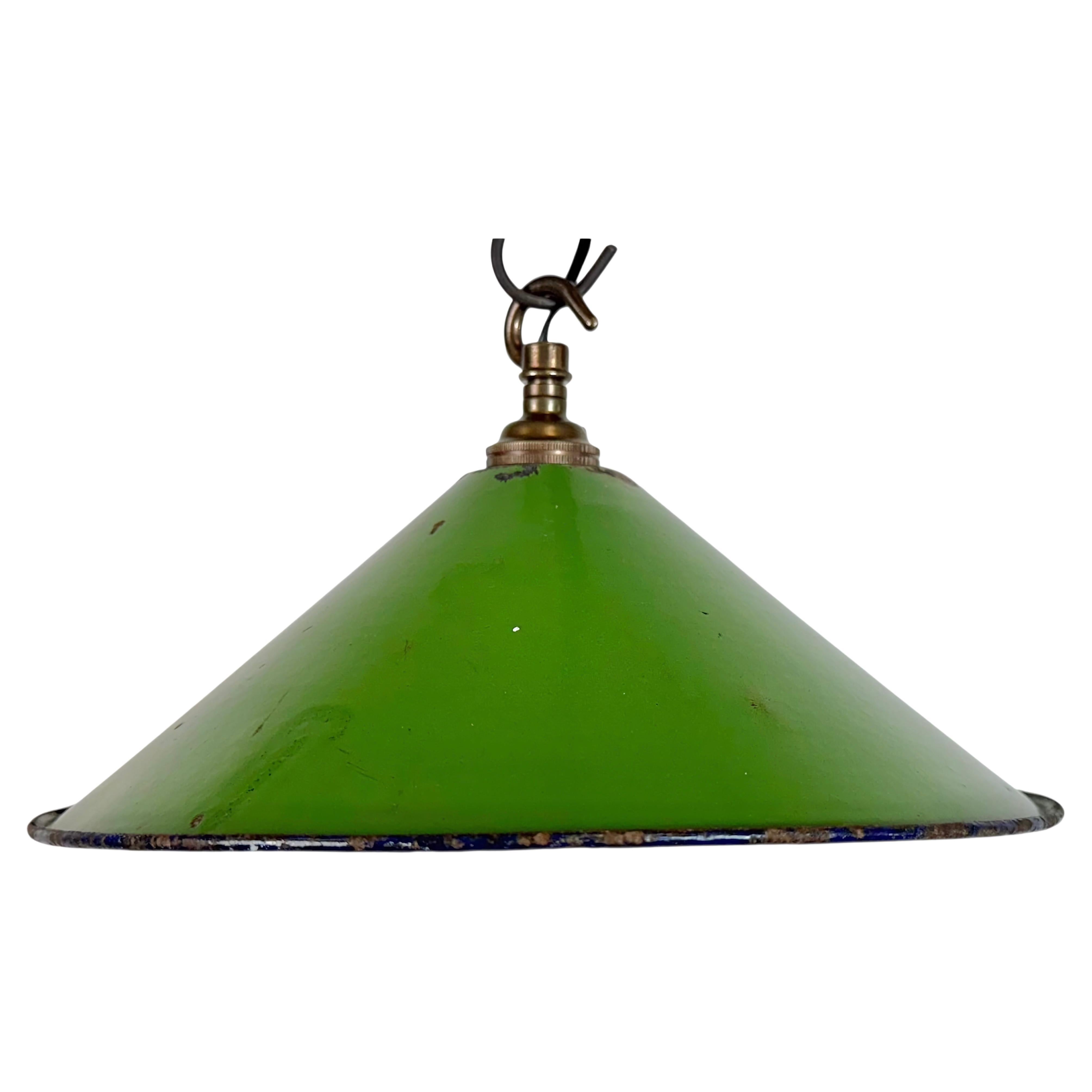 Industrial British Green Enamel Factory Pendant Lamp, 1950s