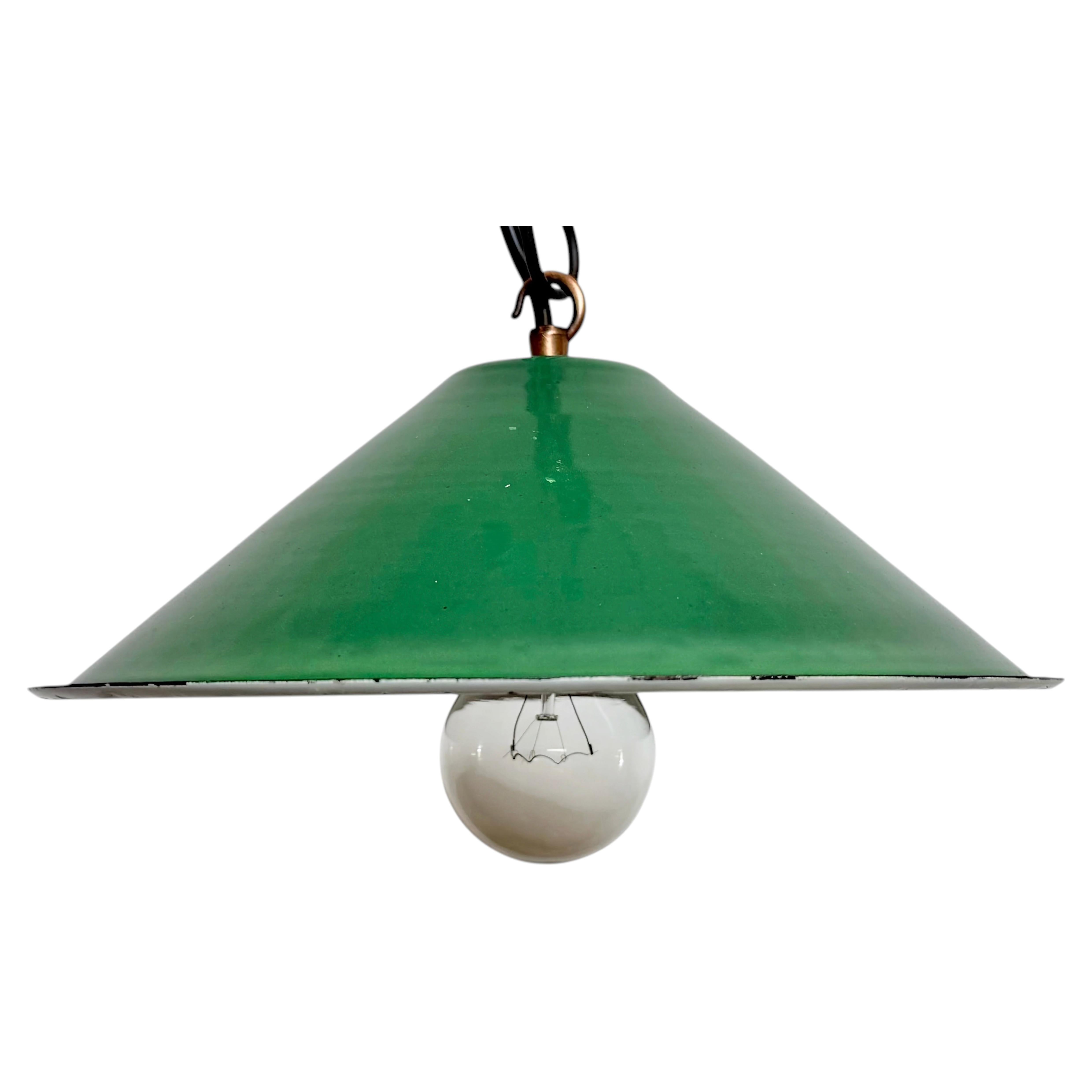 Industrial British Green Enamel Factory Pendant Lamp, 1950s For Sale