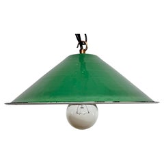 Industrial British Green Enamel Factory Pendant Lamp, 1950s
