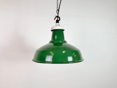 Industrial British Green Enamel Factory Pendant Lamp, 1960s