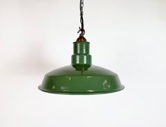 Industrial British Green Enamel Factory Pendant Lamp, 1960s