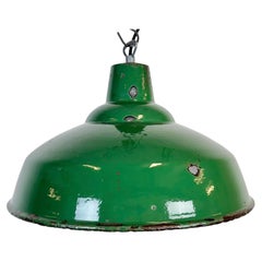 Industrial British Green Enamel Factory Pendant Lamp, 1960s