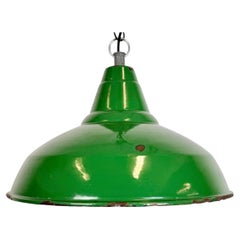 Industrial British Green Enamel Factory Pendant Lamp, 1960s