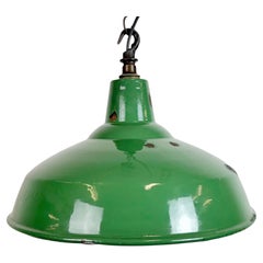 Industrial British Green Enamel Factory Pendant Lamp, 1960s