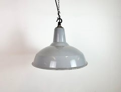 Industrial British Grey Enamel Factory Pendant Lamp, 1960s