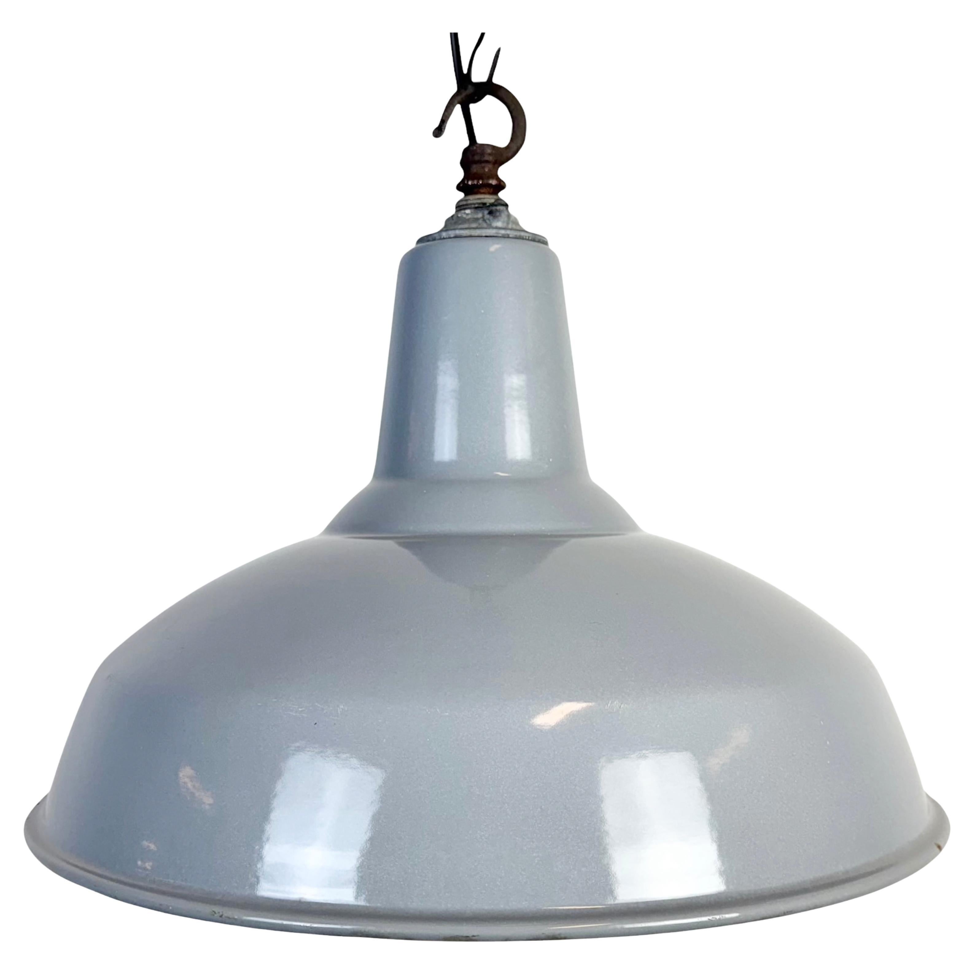 Industrial British Grey Enamel Factory Pendant Lamp, 1960s