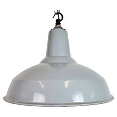 Industrial British Grey Enamel Factory Pendant Lamp, 1960s
