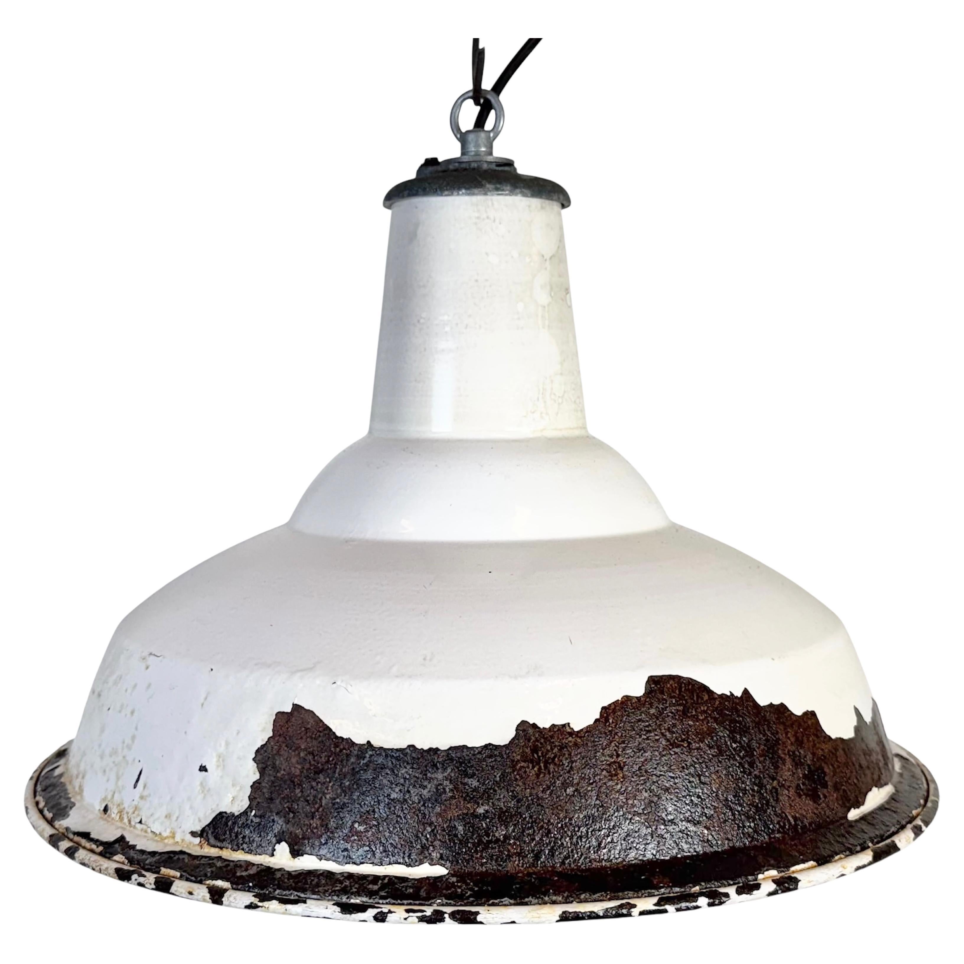 Industrial British White Enamel Factory Pendant Lamp from Benjamin, 1960s