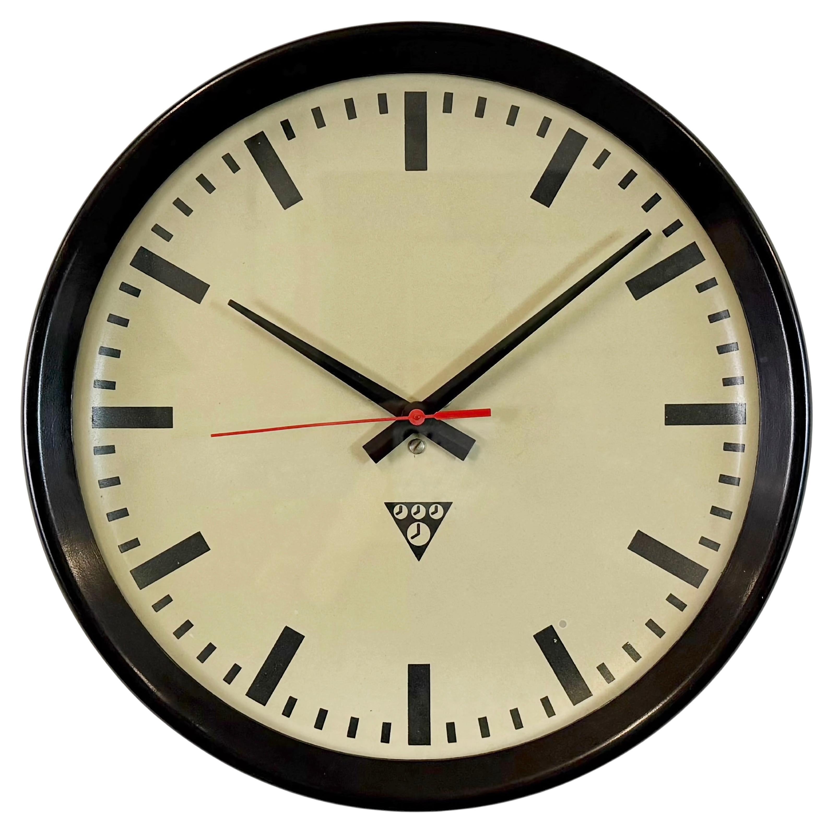 Industrial Brown Bakelite Factory Wall Clock from Pragotron, 1960s