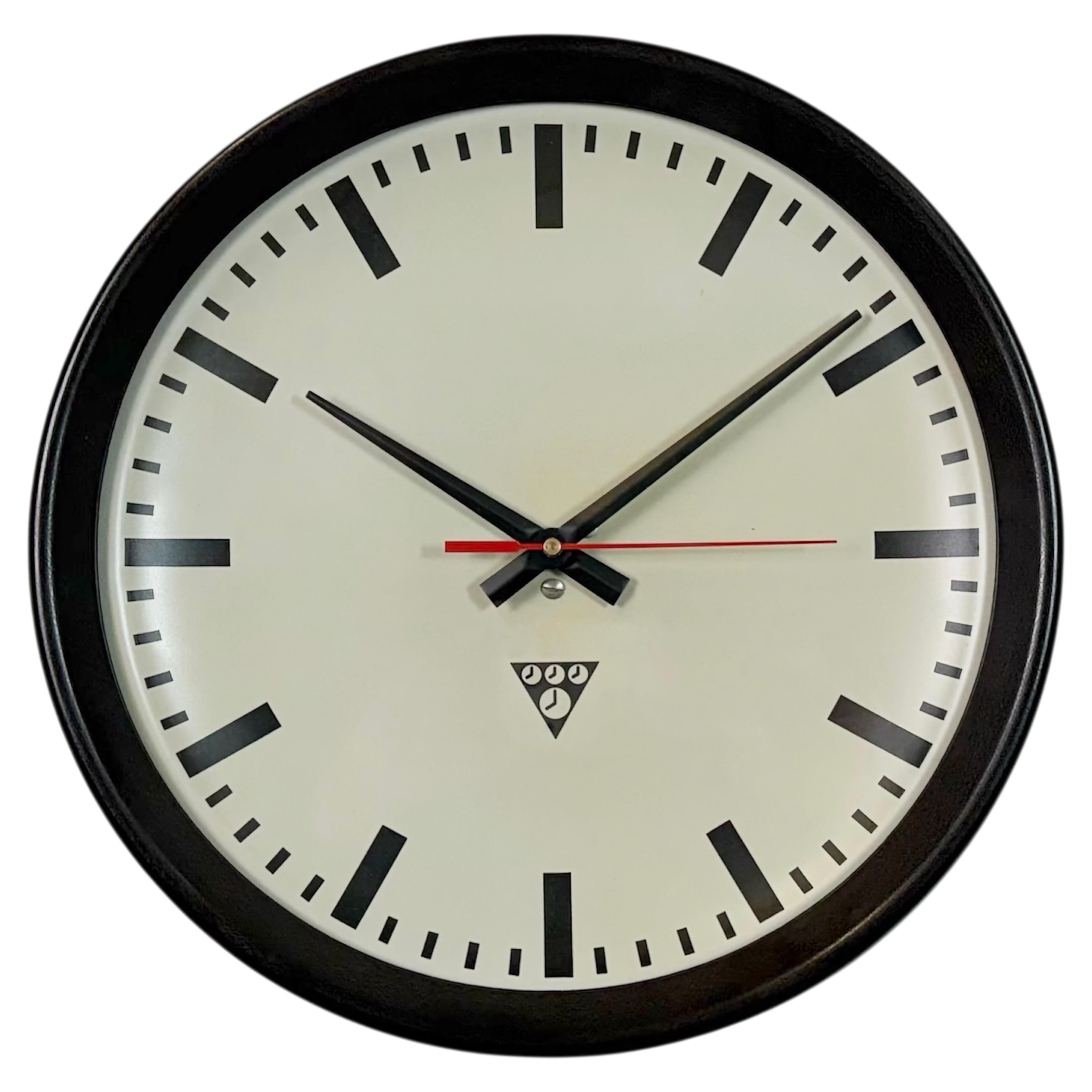 Industrial Brown Bakelite Factory Wall Clock from Pragotron, 1960s For Sale