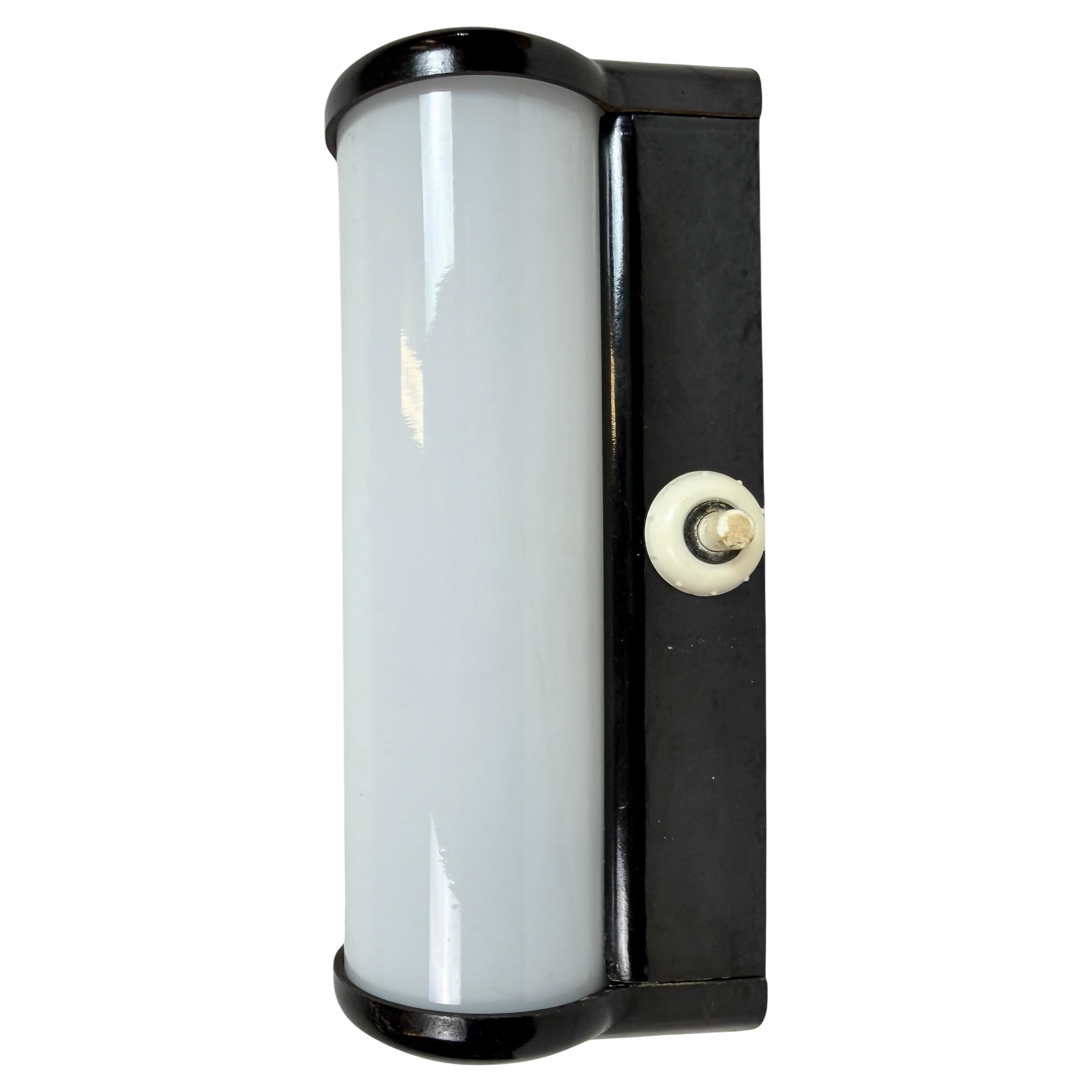 Industrial Brown Bakelite Wall Light with Milk Glass, 1950s