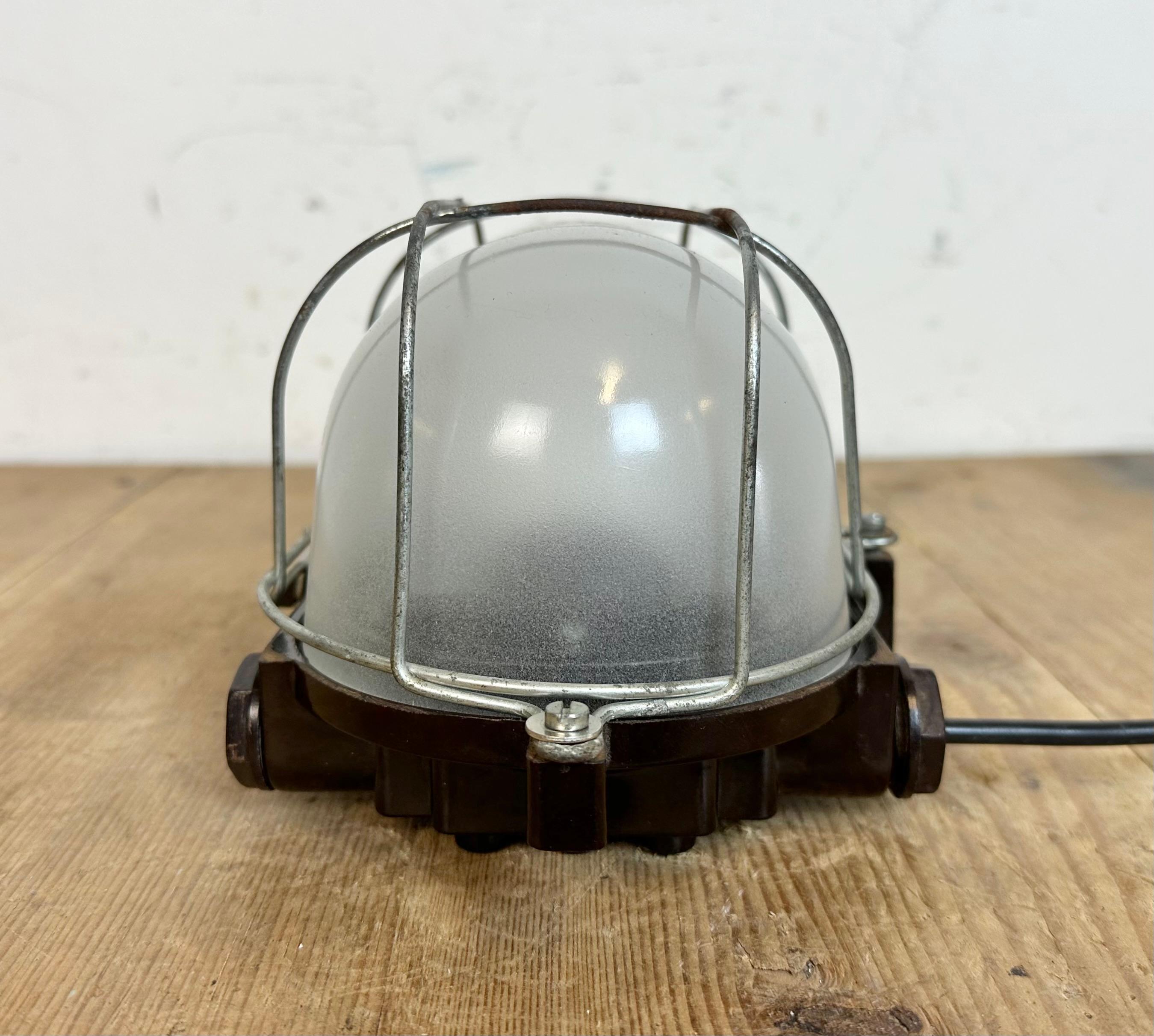 Czech Industrial Brown Bakelite Wall Light with Milk Glass, 1960s For Sale