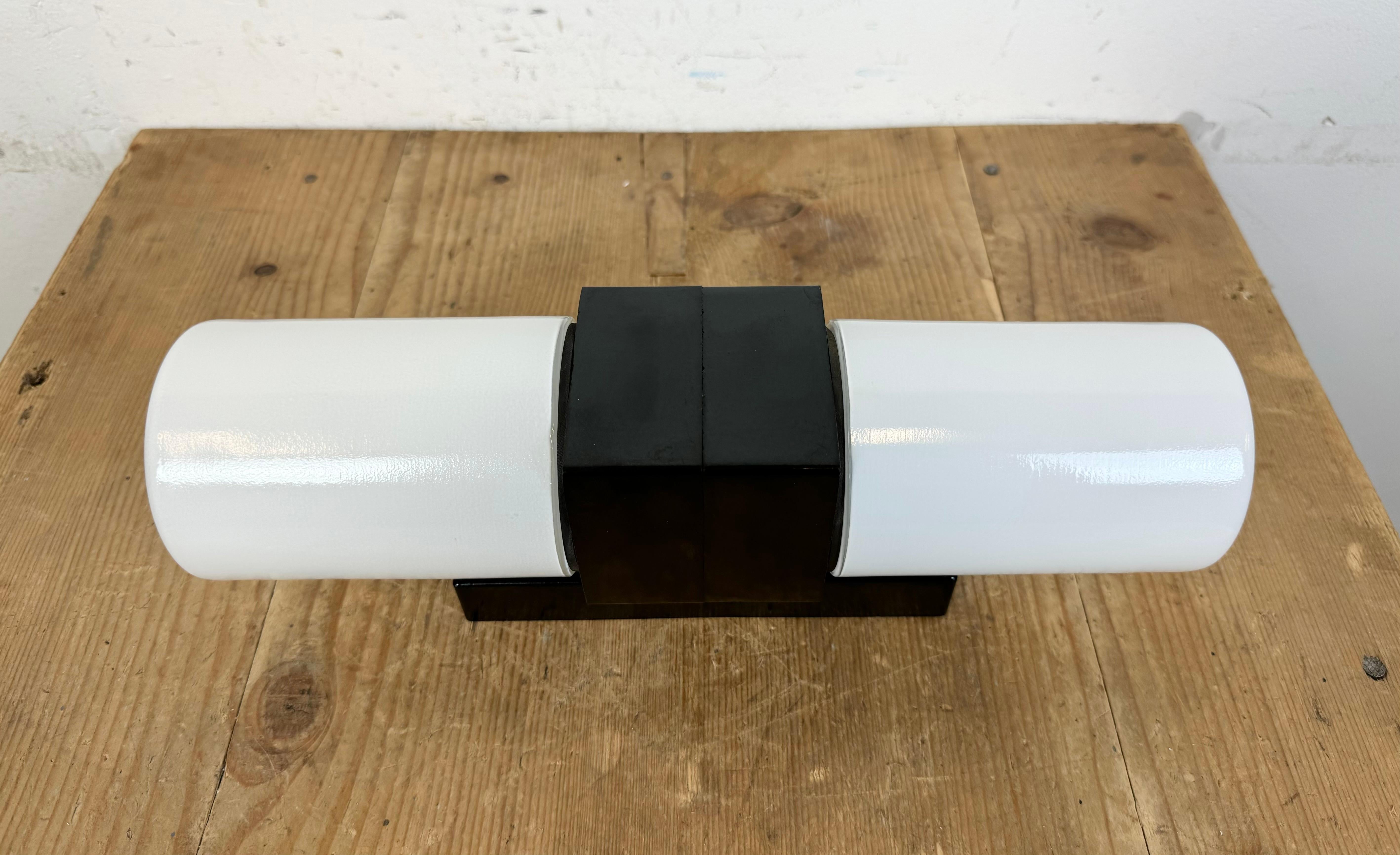 Czech Industrial Brown Bakelite Wall Light with Milk Glass, 1960s