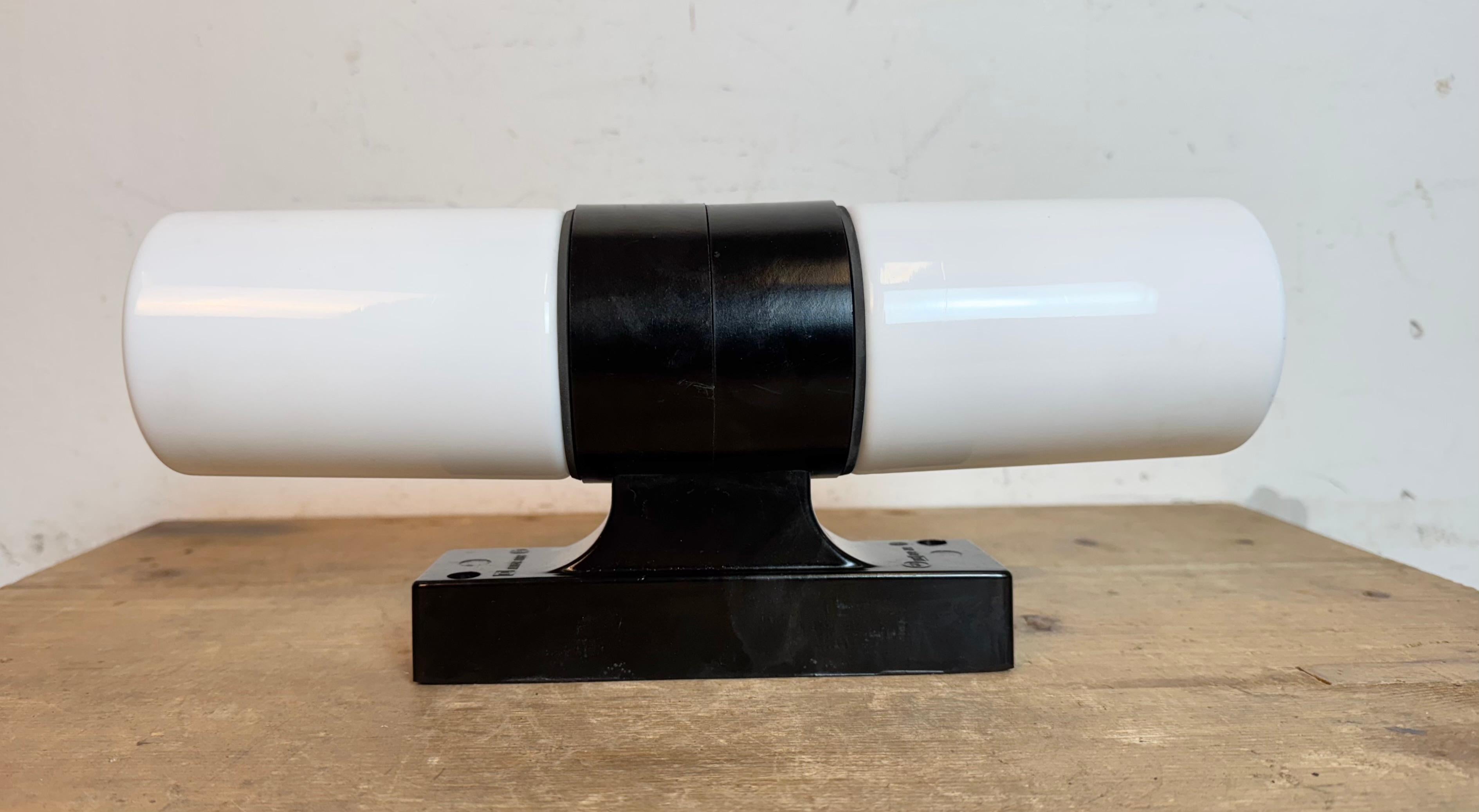 Czech Industrial Brown Bakelite Wall Light with Milk Glass, 1960s For Sale