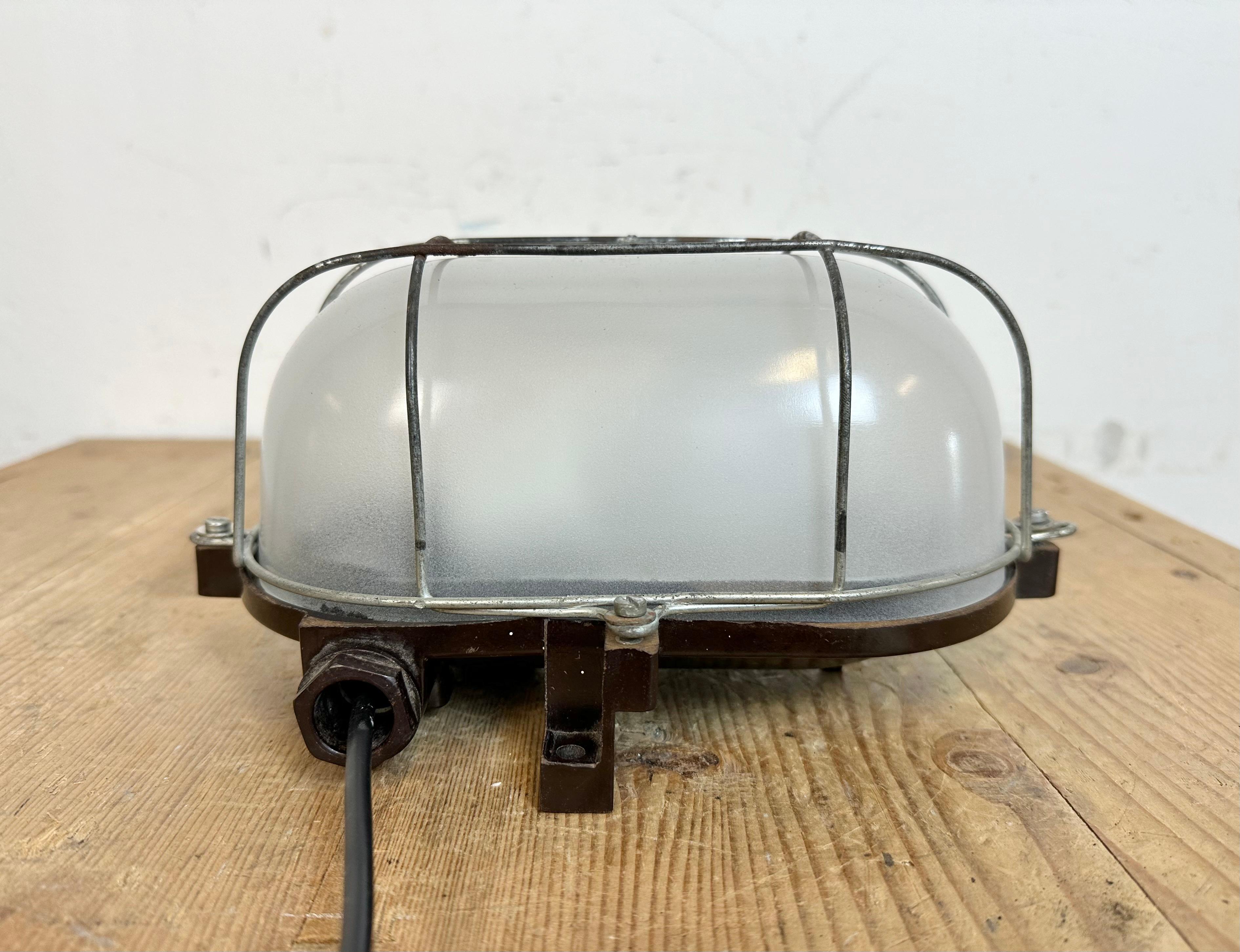 Industrial Brown Bakelite Wall Light with Milk Glass, 1960s In Good Condition For Sale In Kojetice, CZ