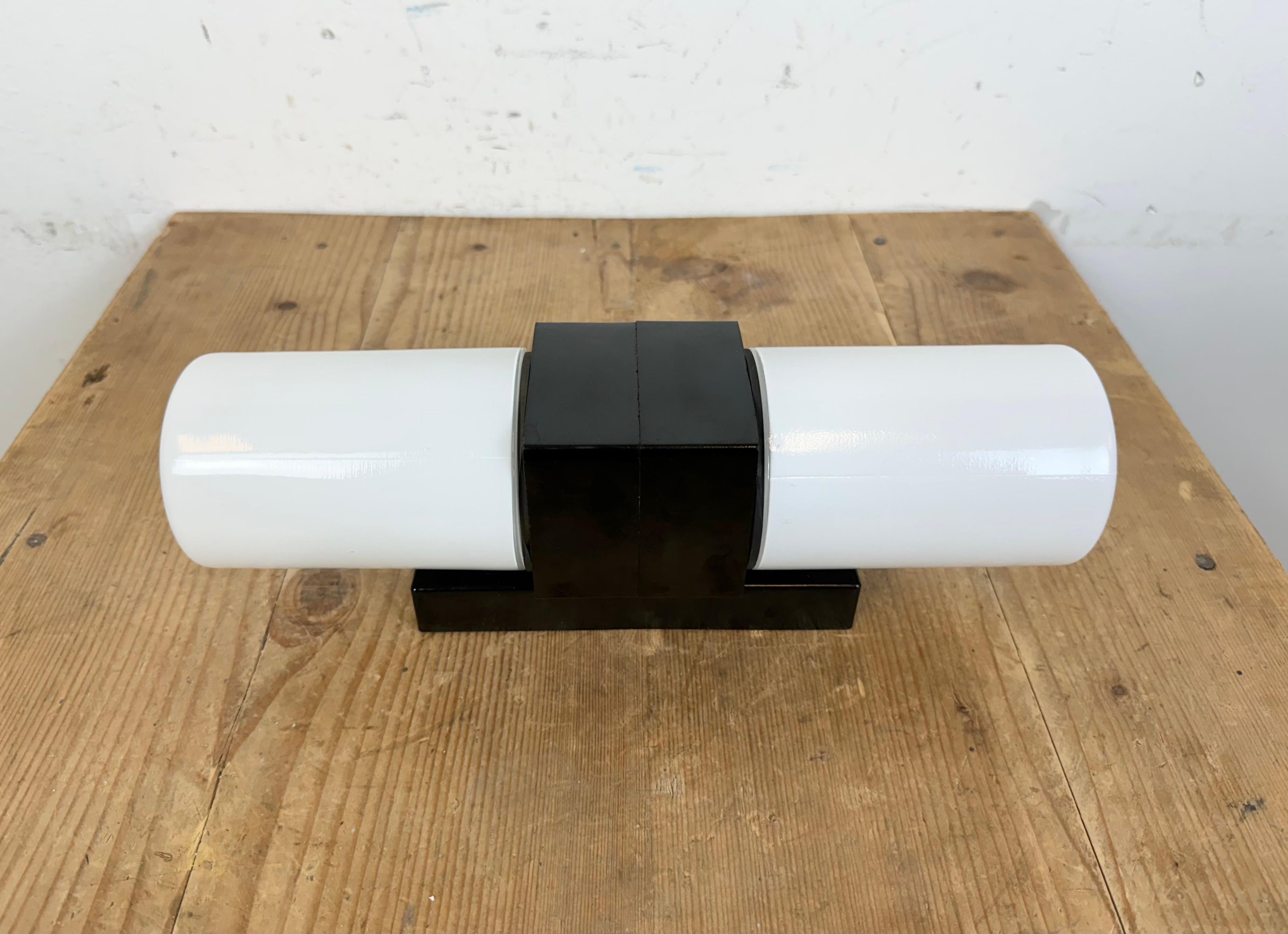 Industrial Brown Bakelite Wall Light with Milk Glass, 1960s In Good Condition In Kojetice, CZ