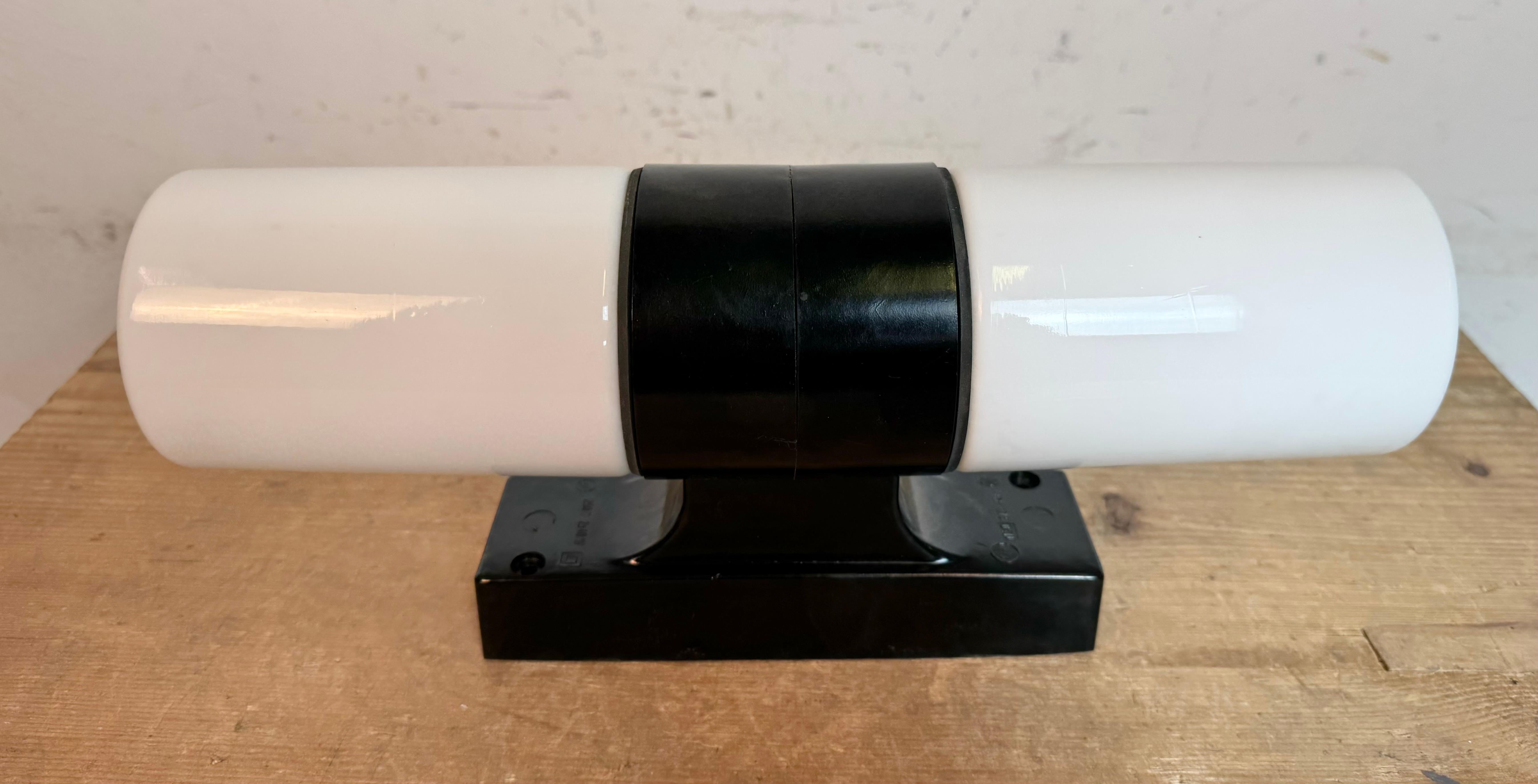 Industrial Brown Bakelite Wall Light with Milk Glass, 1960s In Good Condition For Sale In Kojetice, CZ