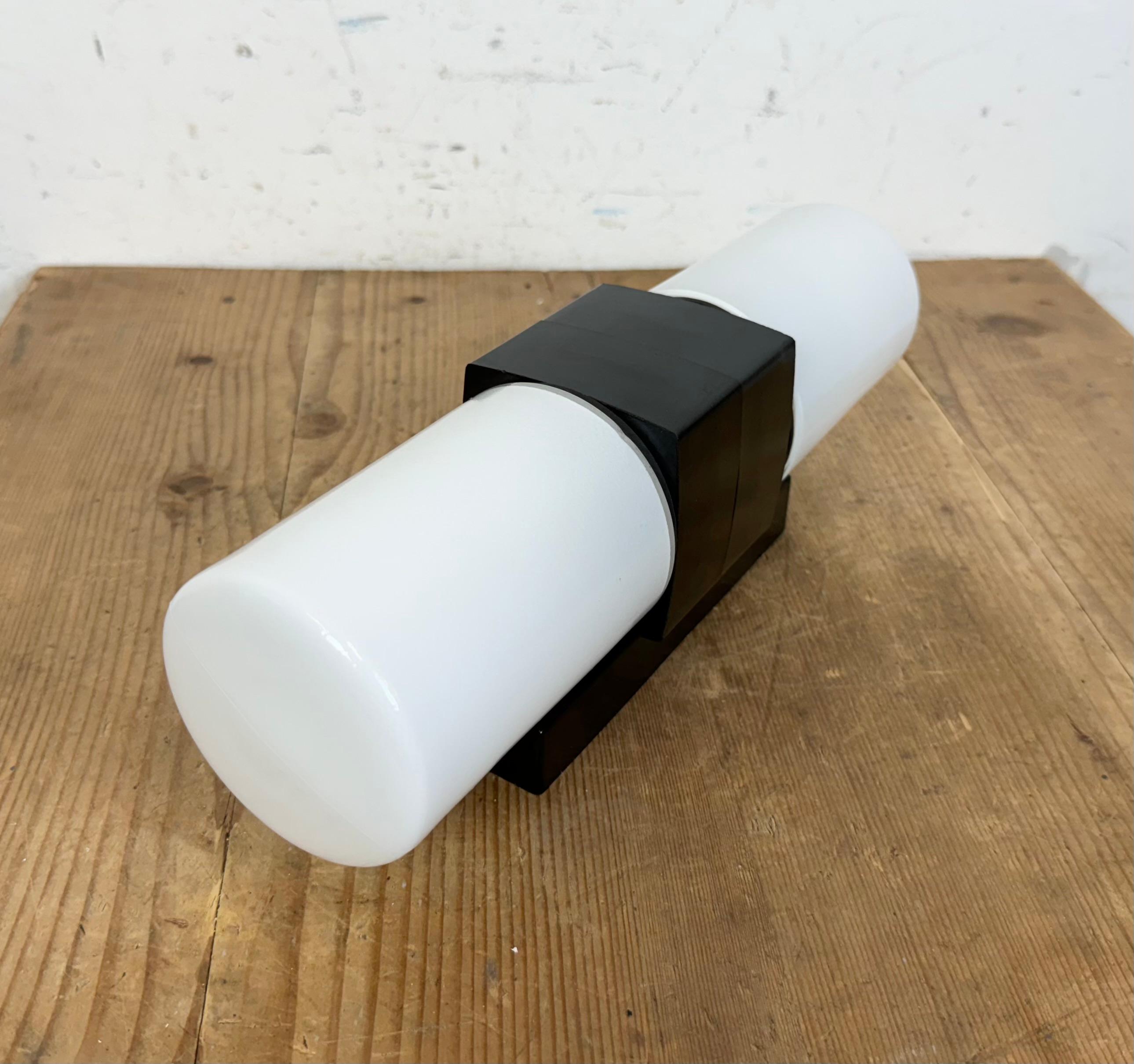 Industrial Brown Bakelite Wall Light with Milk Glass, 1960s 1