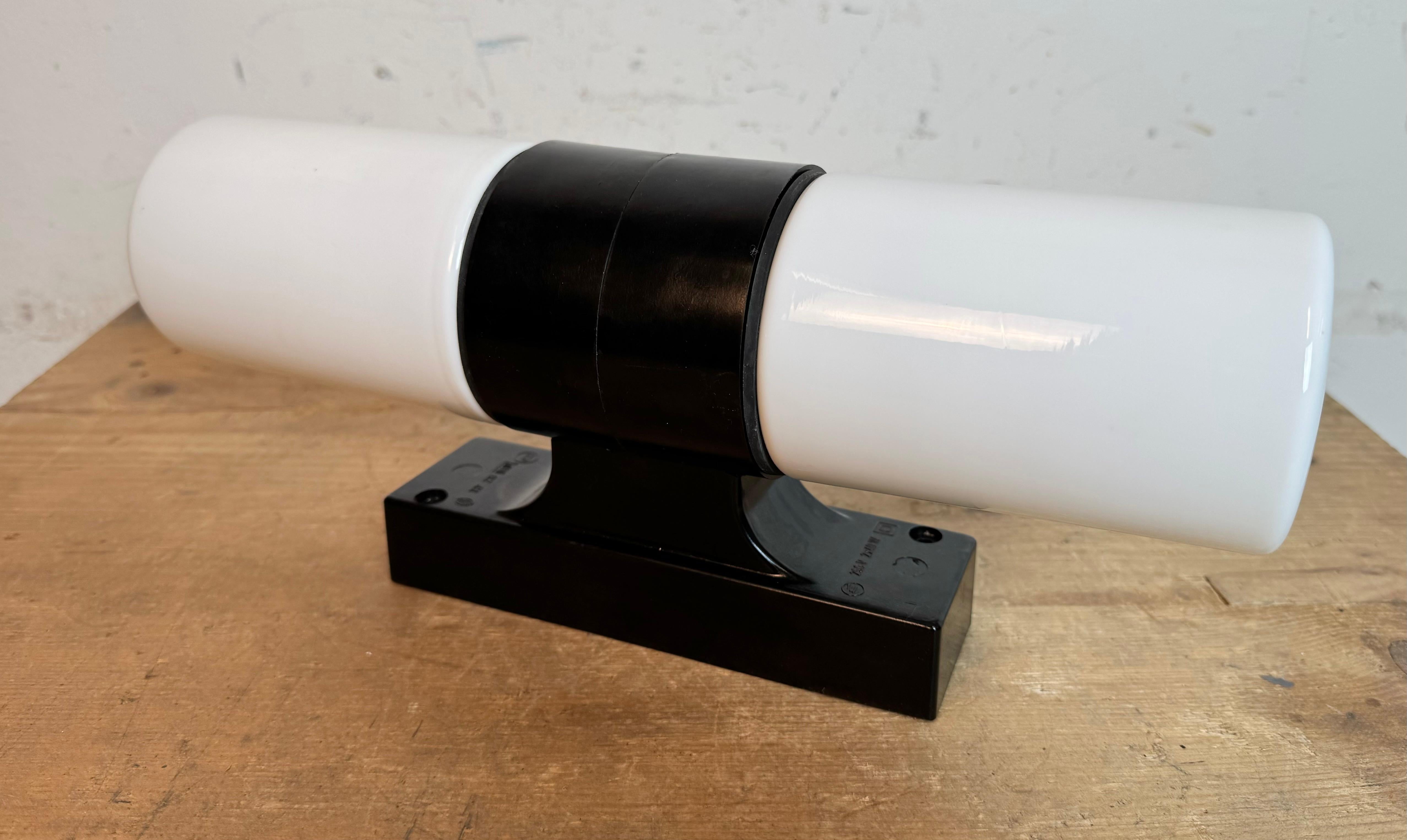 Industrial Brown Bakelite Wall Light with Milk Glass, 1960s For Sale 1