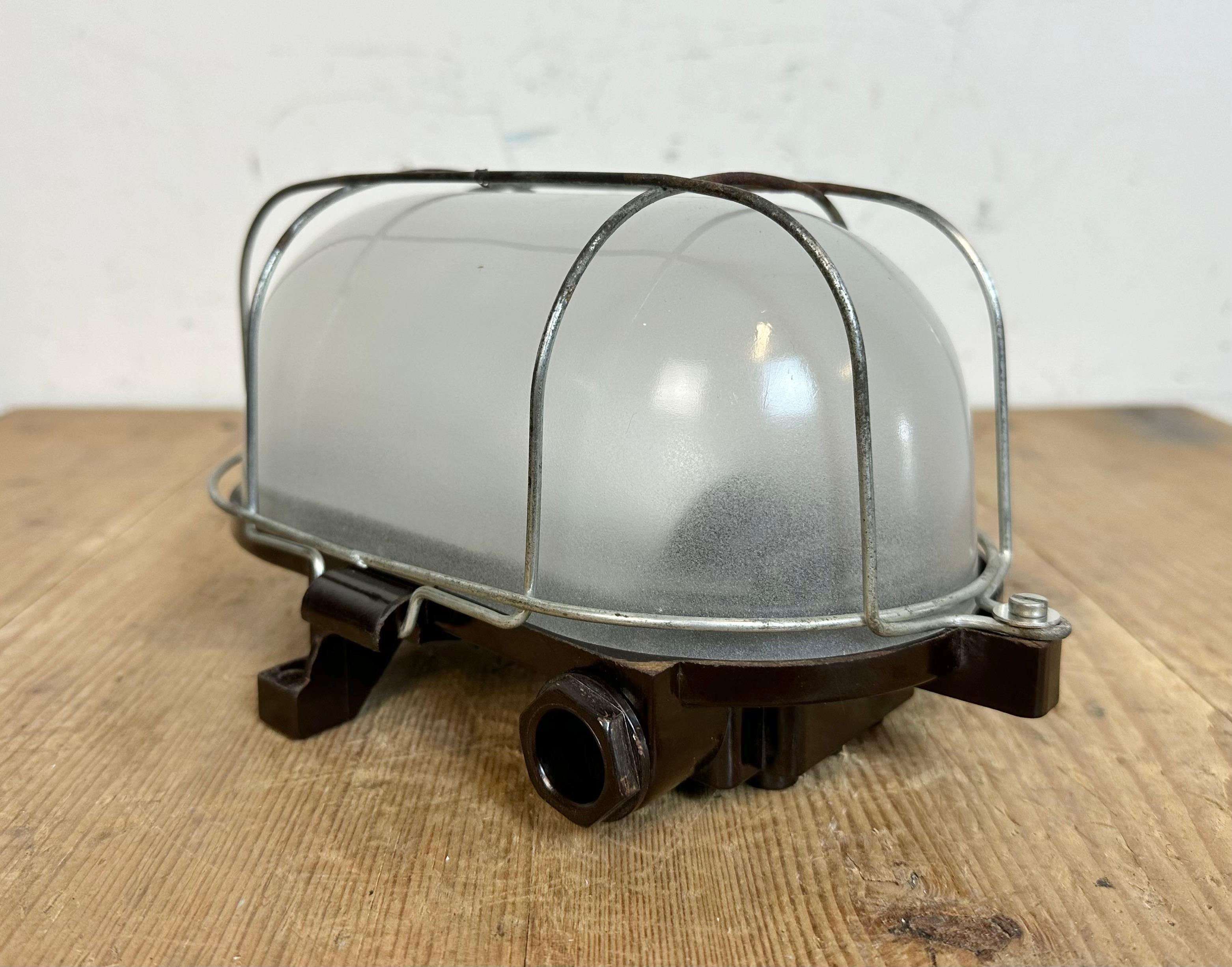 Industrial Brown Bakelite Wall Light with Milk Glass, 1960s For Sale 2