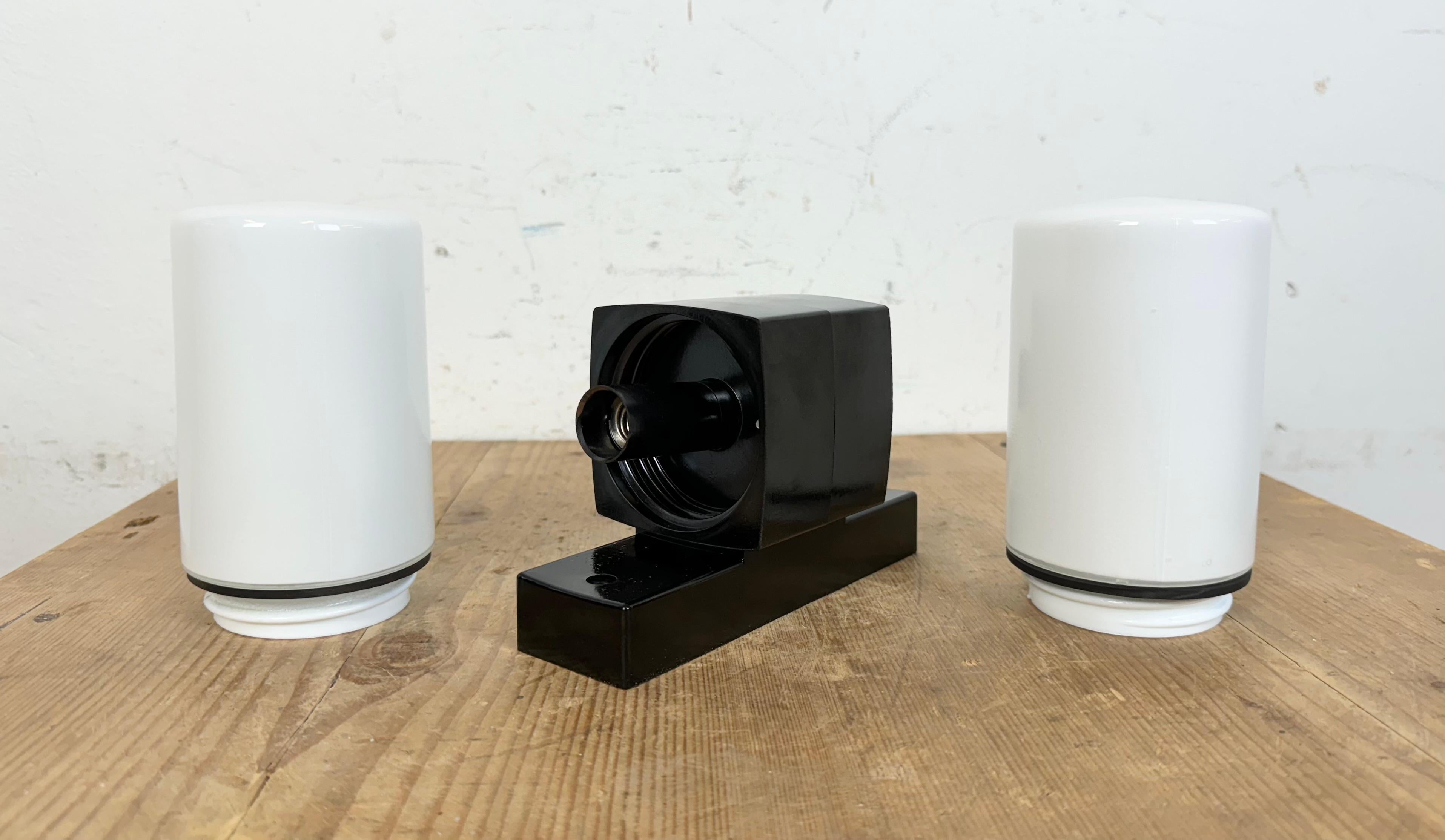 Industrial Brown Bakelite Wall Light with Milk Glass, 1960s 3