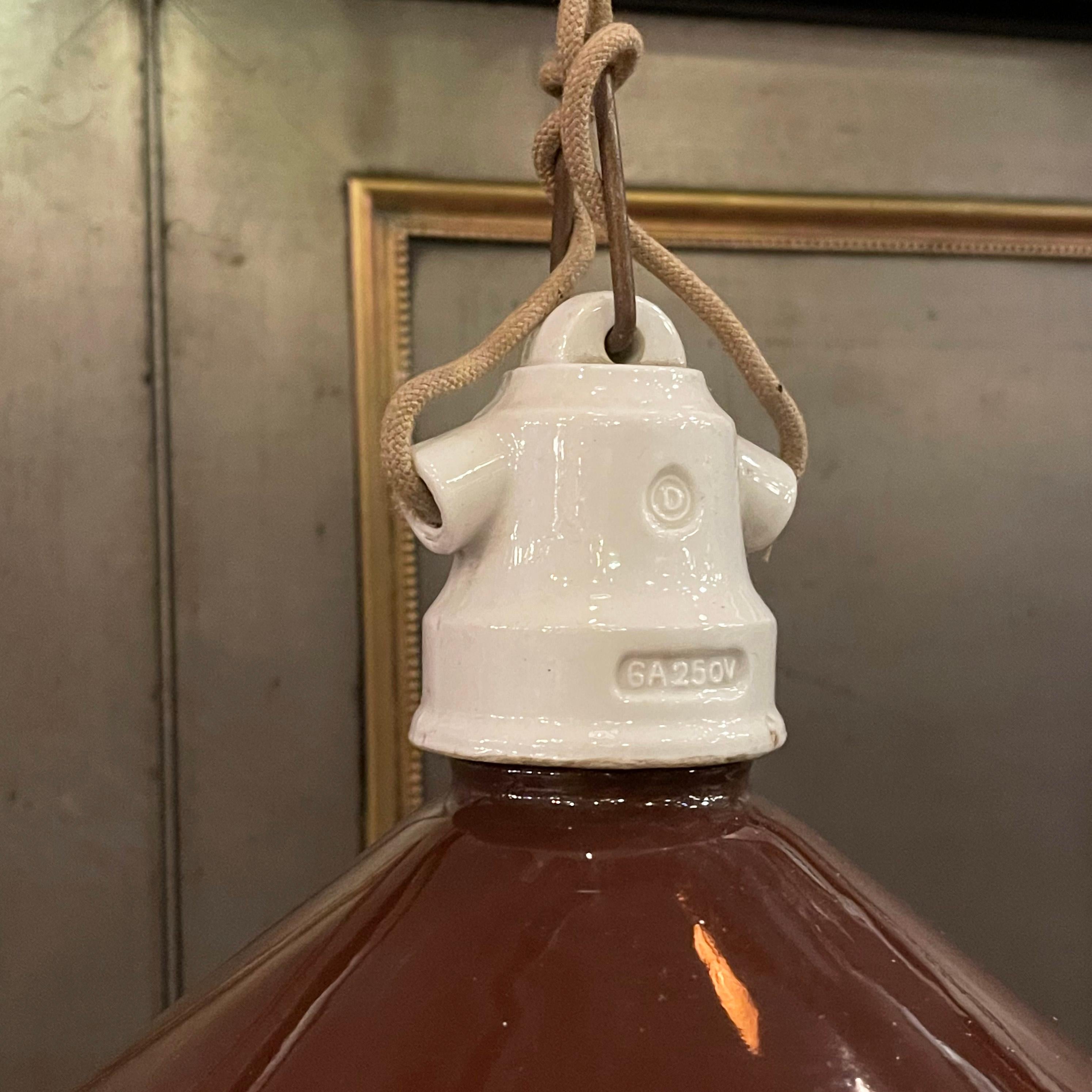 20th Century Industrial Brown Enamel Cone Factory Pendant Light For Sale
