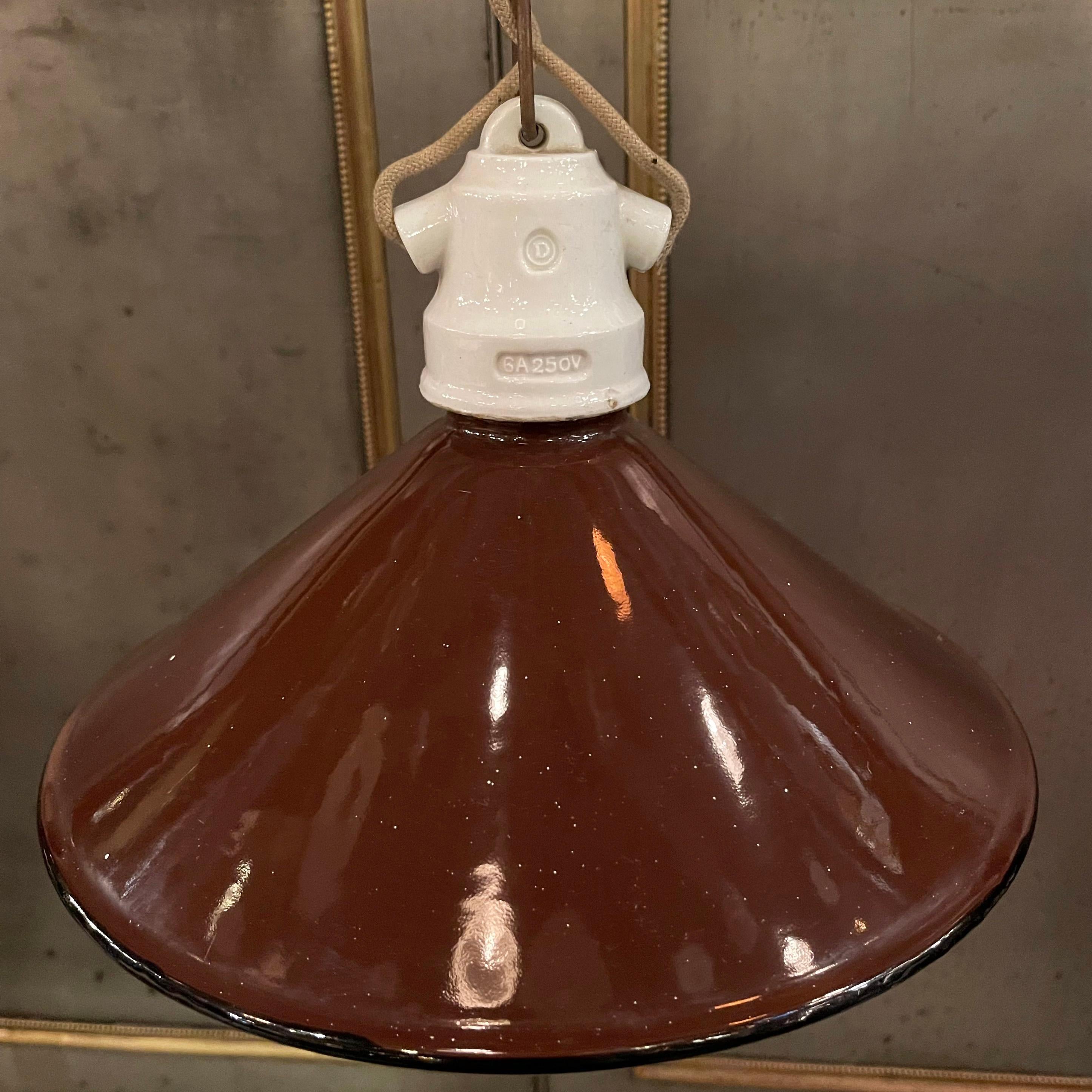 Industrial Brown Enamel Cone Factory Pendant Light For Sale 1
