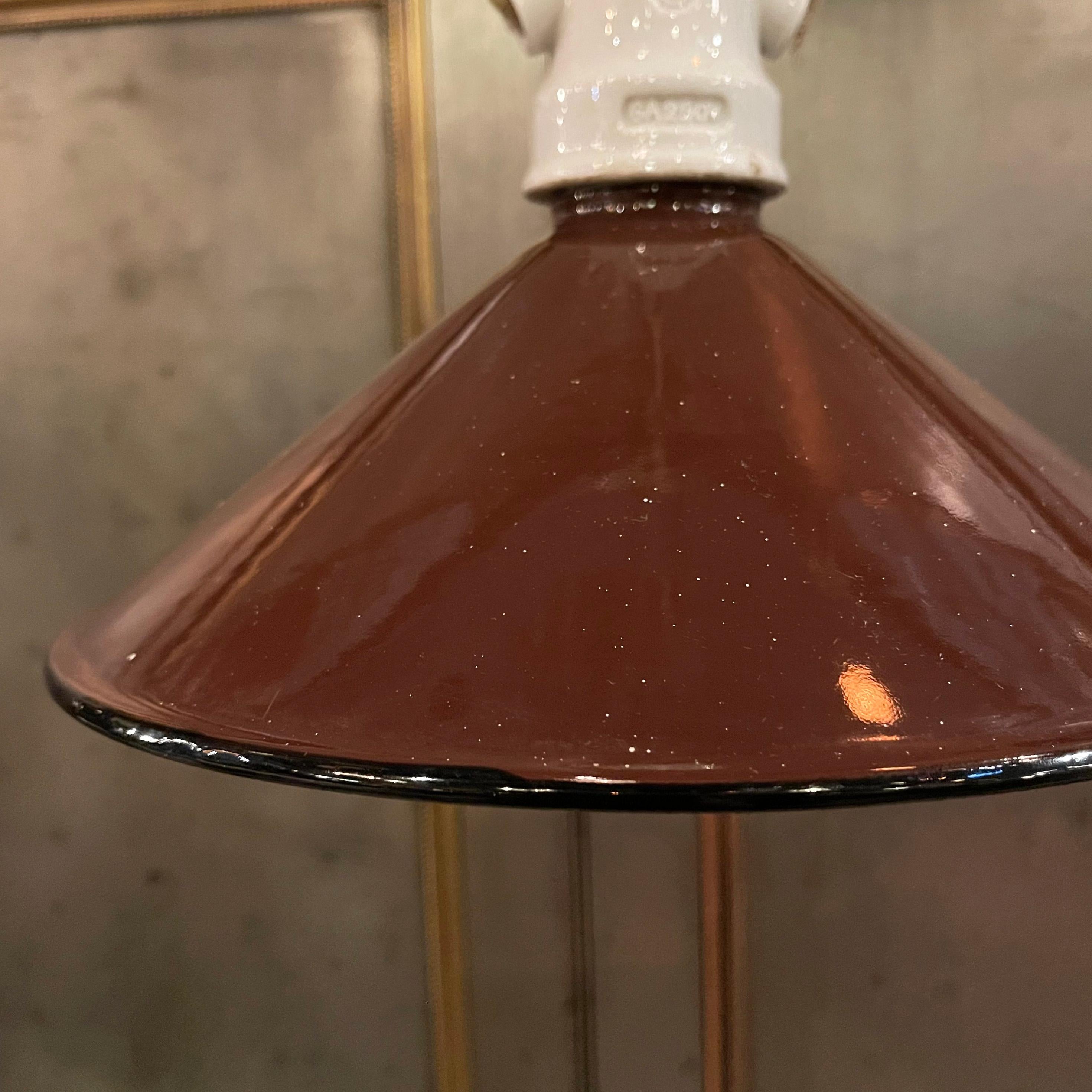 Industrial Brown Enamel Cone Factory Pendant Light For Sale 2