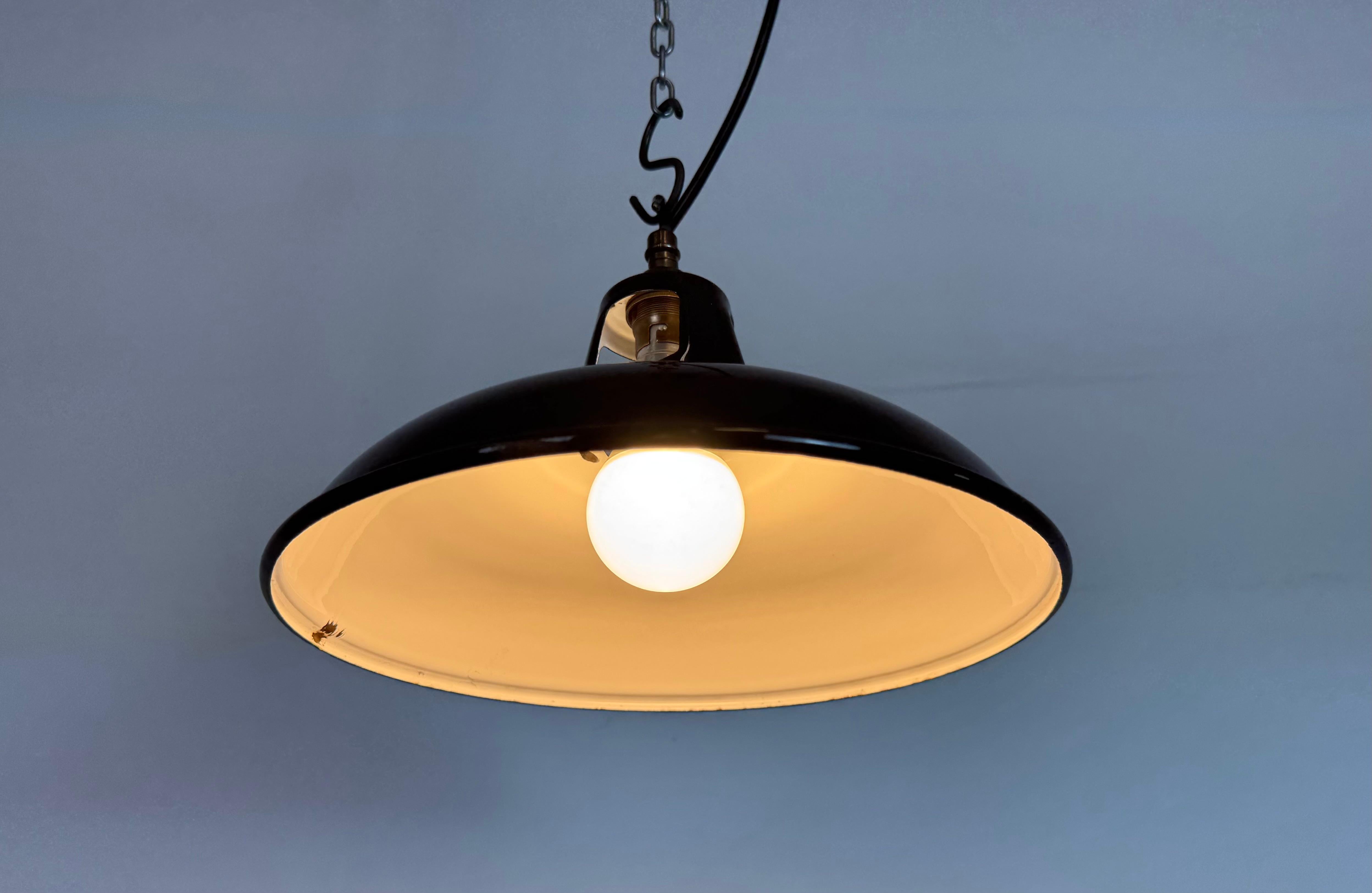 Industrial Brown Enamel Factory Pendant Lamp , 1960s For Sale 4